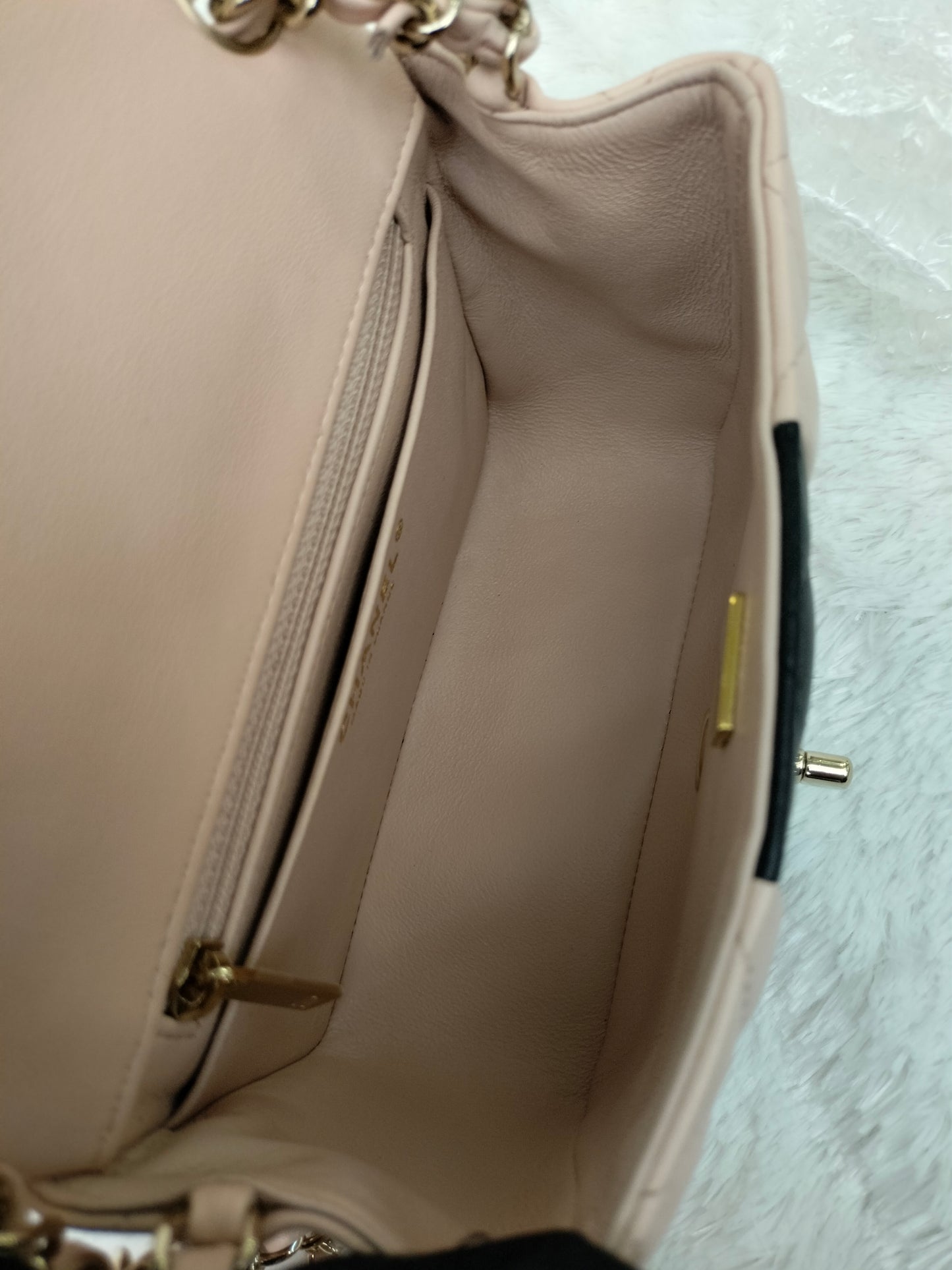 Chanel Mini Square Lamb Beige Black LGHW (CHIP)