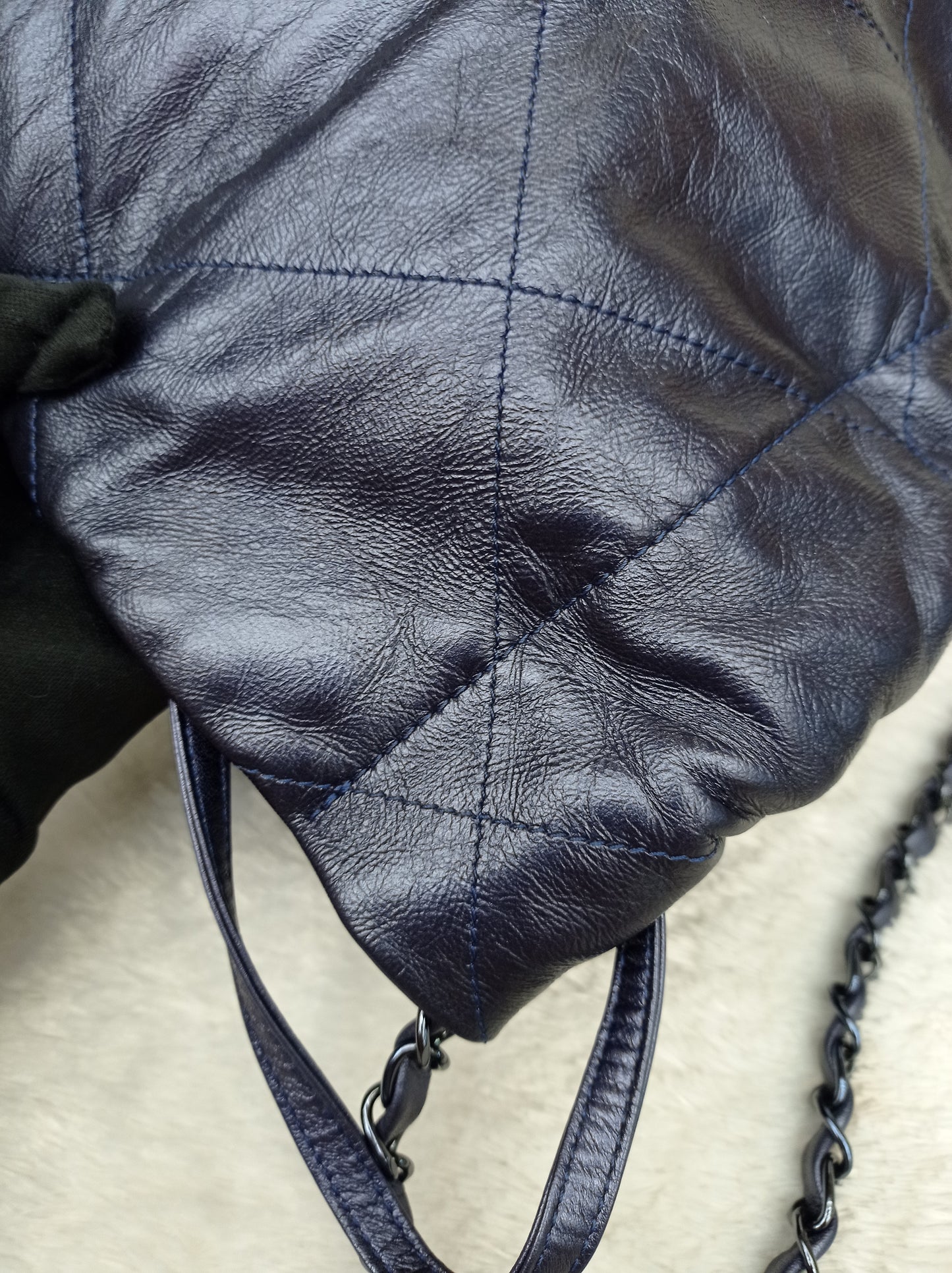 Chanel C22 Small Calfskin Iridescent Blue Metallic (CHIP)