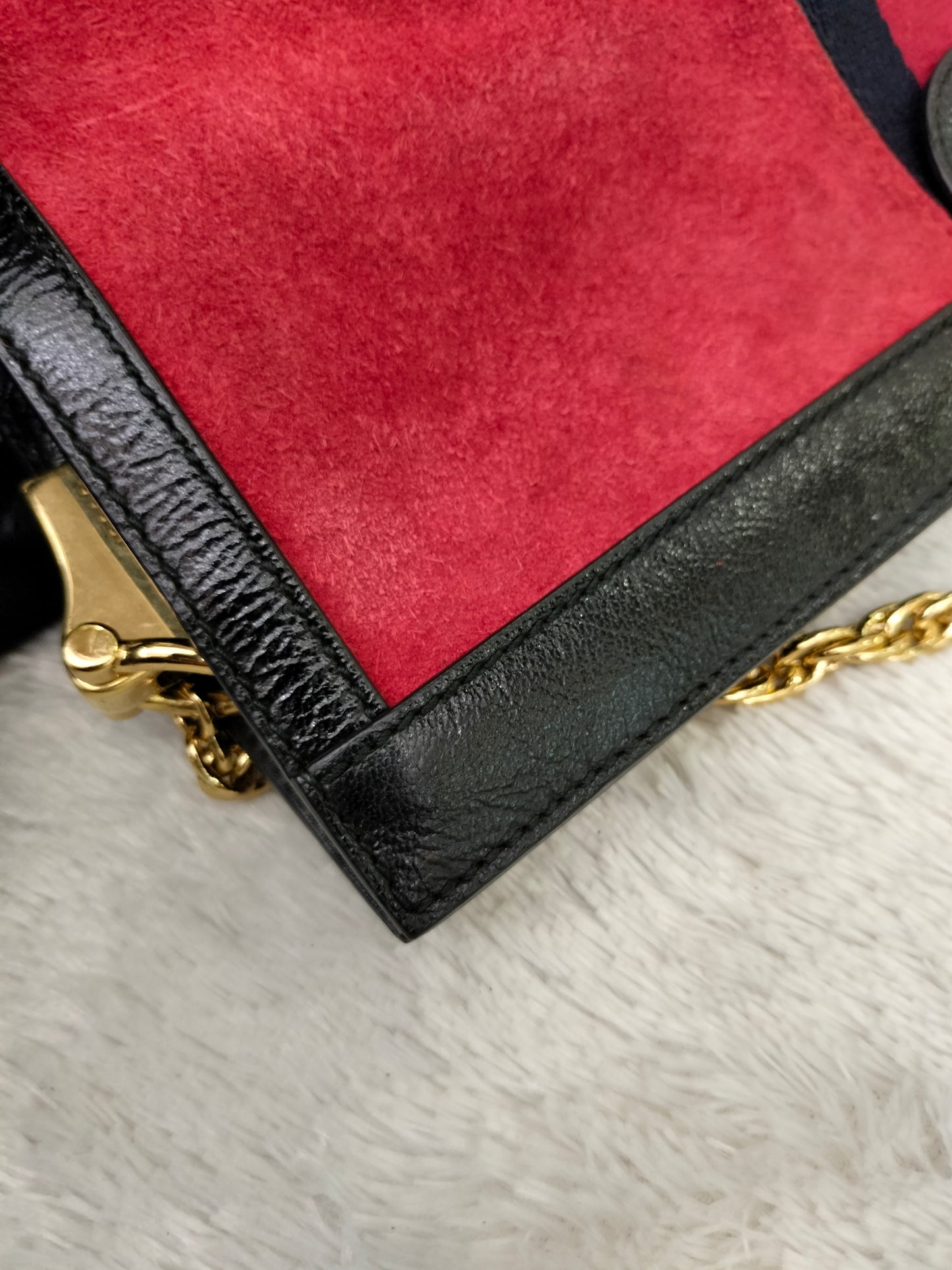 Gucci Ophidia Medium Suede Patent Black Red GHW