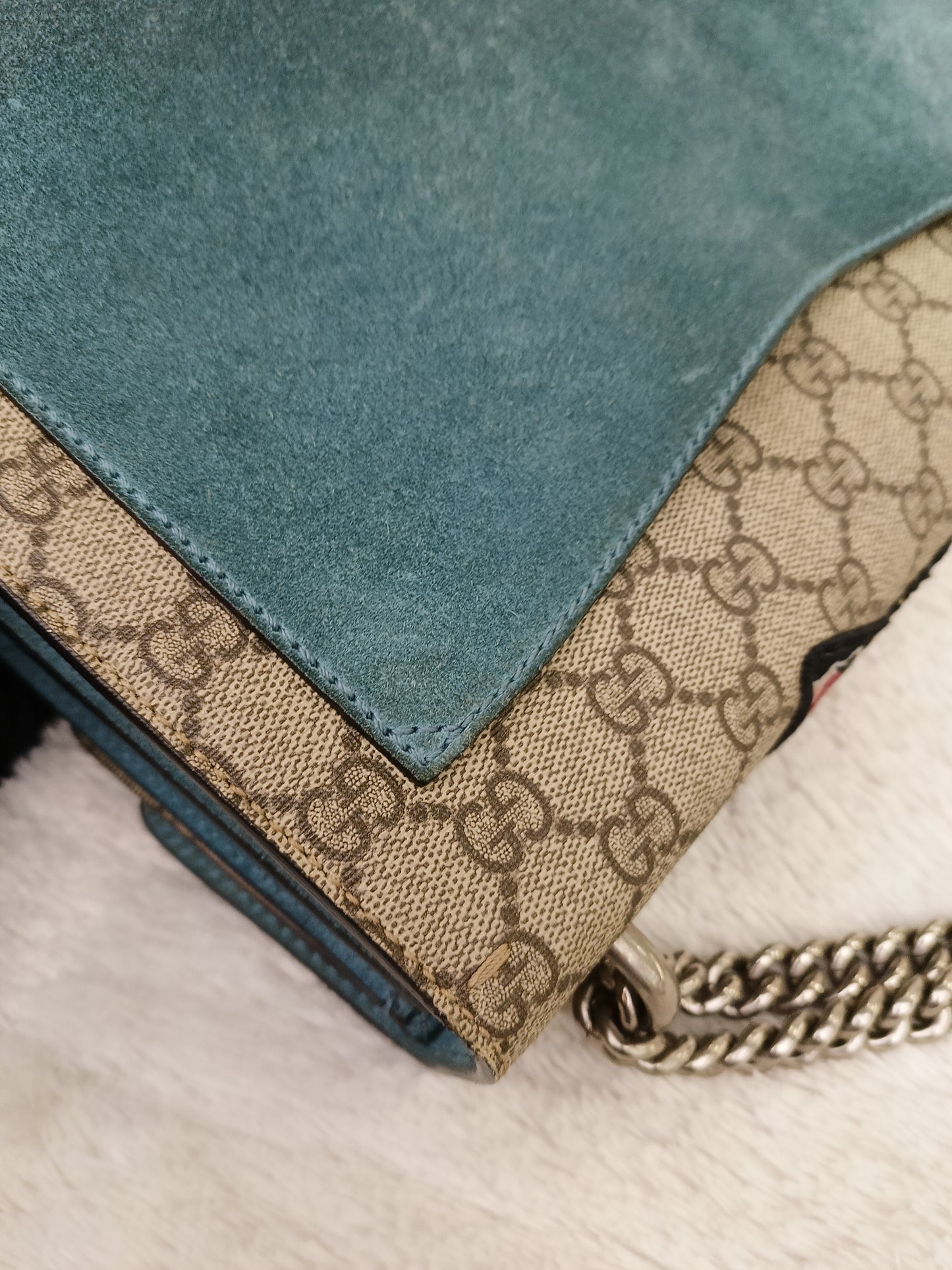 Gucci Dionysus Medium Embriodered Angry Cat Light Blue RHW