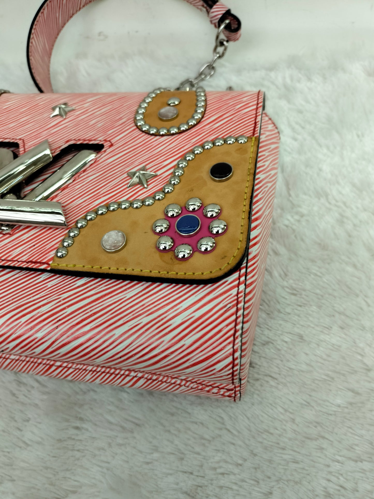 LV Twist MM Epi Studded Denim Red 2017