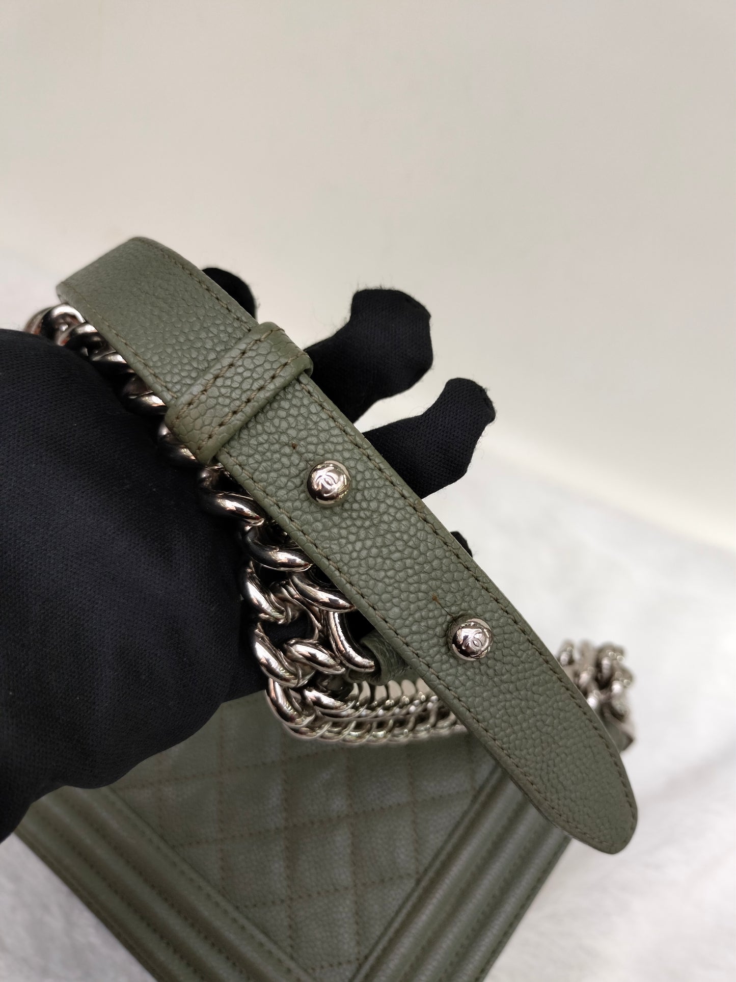 Chanel Boy 25 Caviar Green SHW #25
