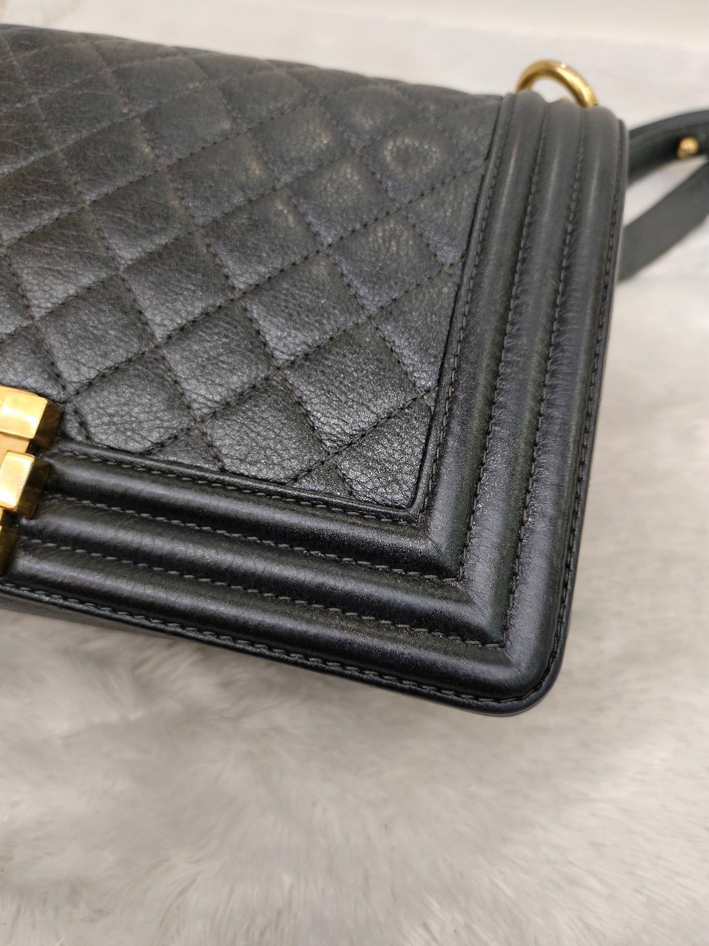 Chanel Boy 25 Calfskin Metallic Dark Grey RGHW #20
