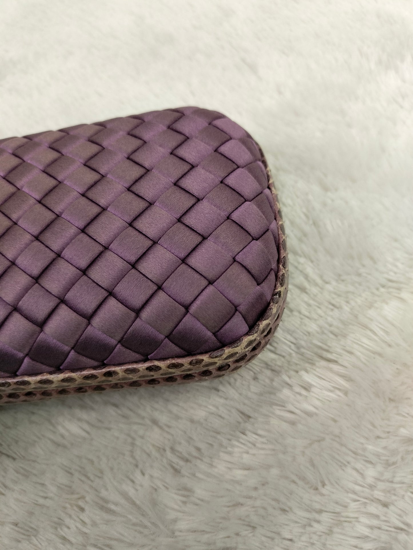Bottega Veneta Knot Long Clutch Snakeskin Satin Purple