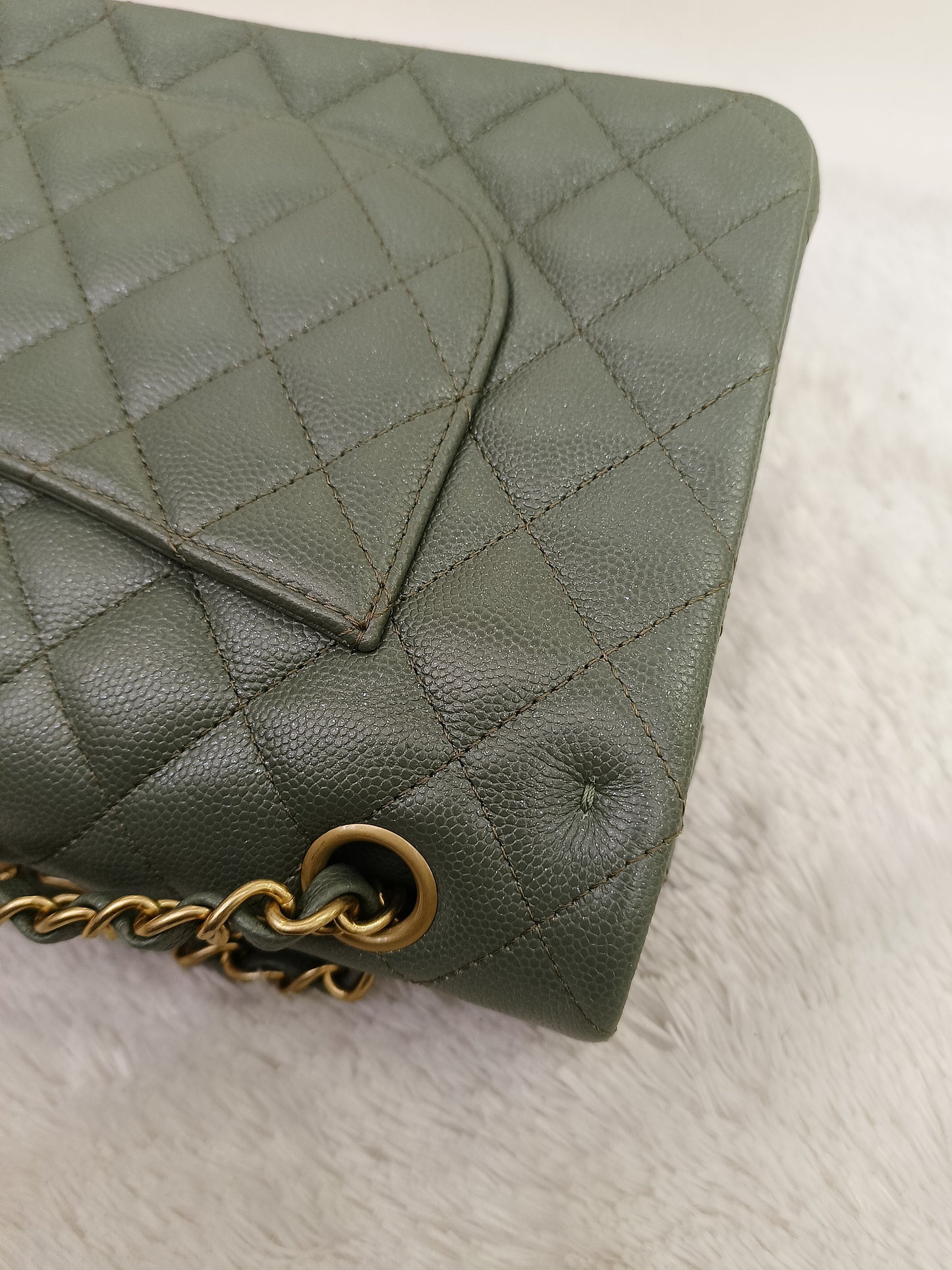 Chanel Medium Caviar Light Green GHW DF #25