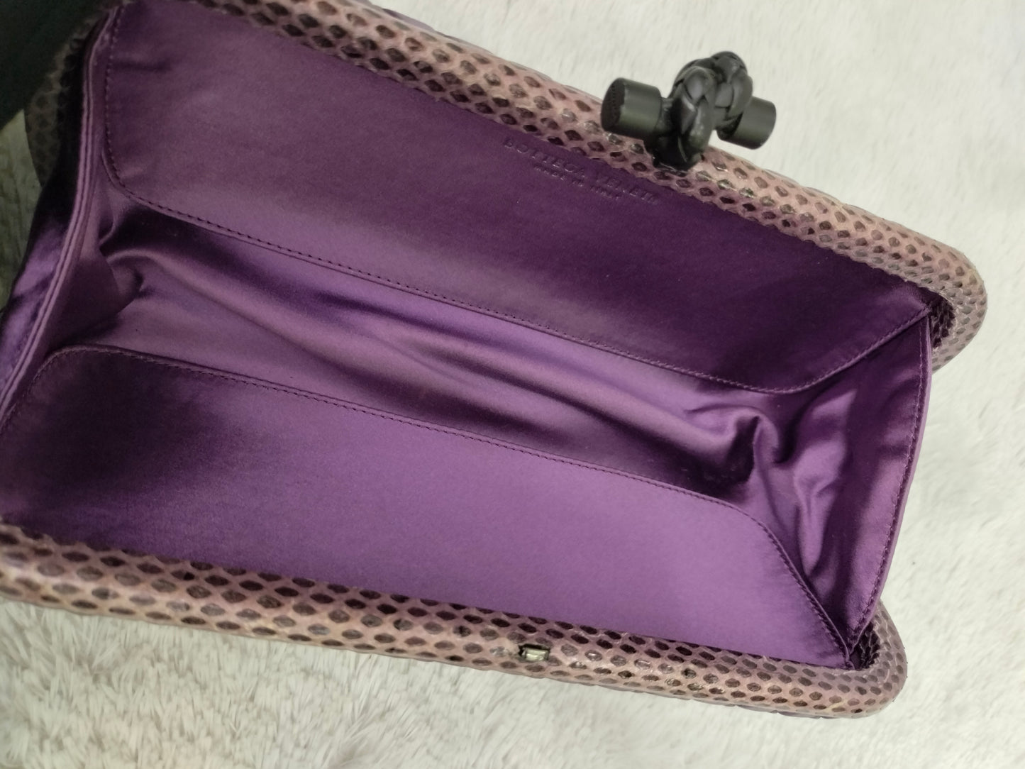 Bottega Veneta Knot Long Clutch Snakeskin Satin Purple