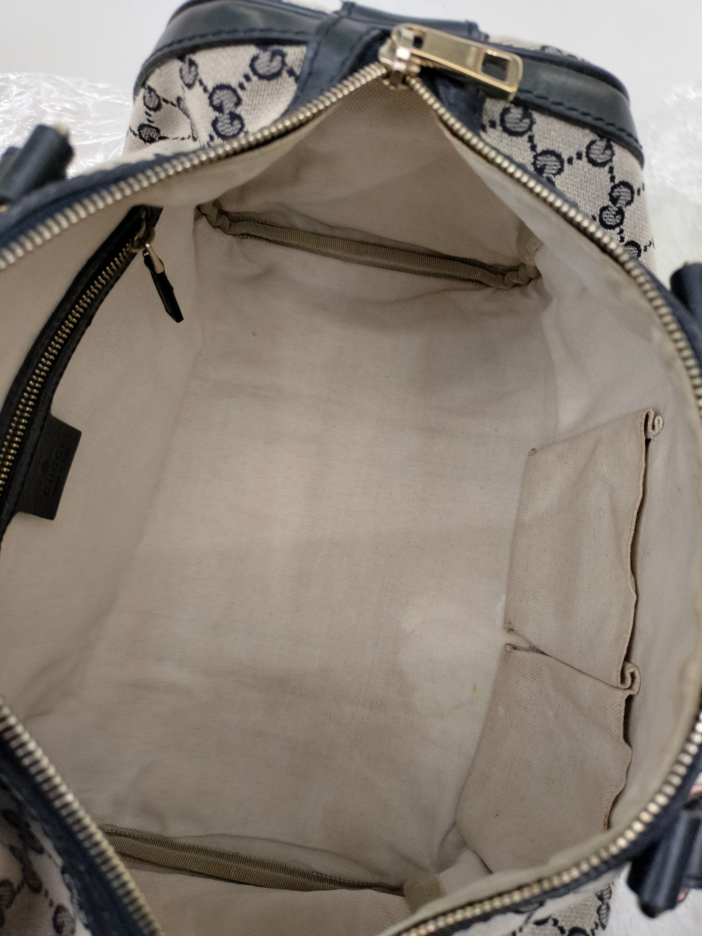 Gucci Boston Canvas Stripe Dark Blue GHW