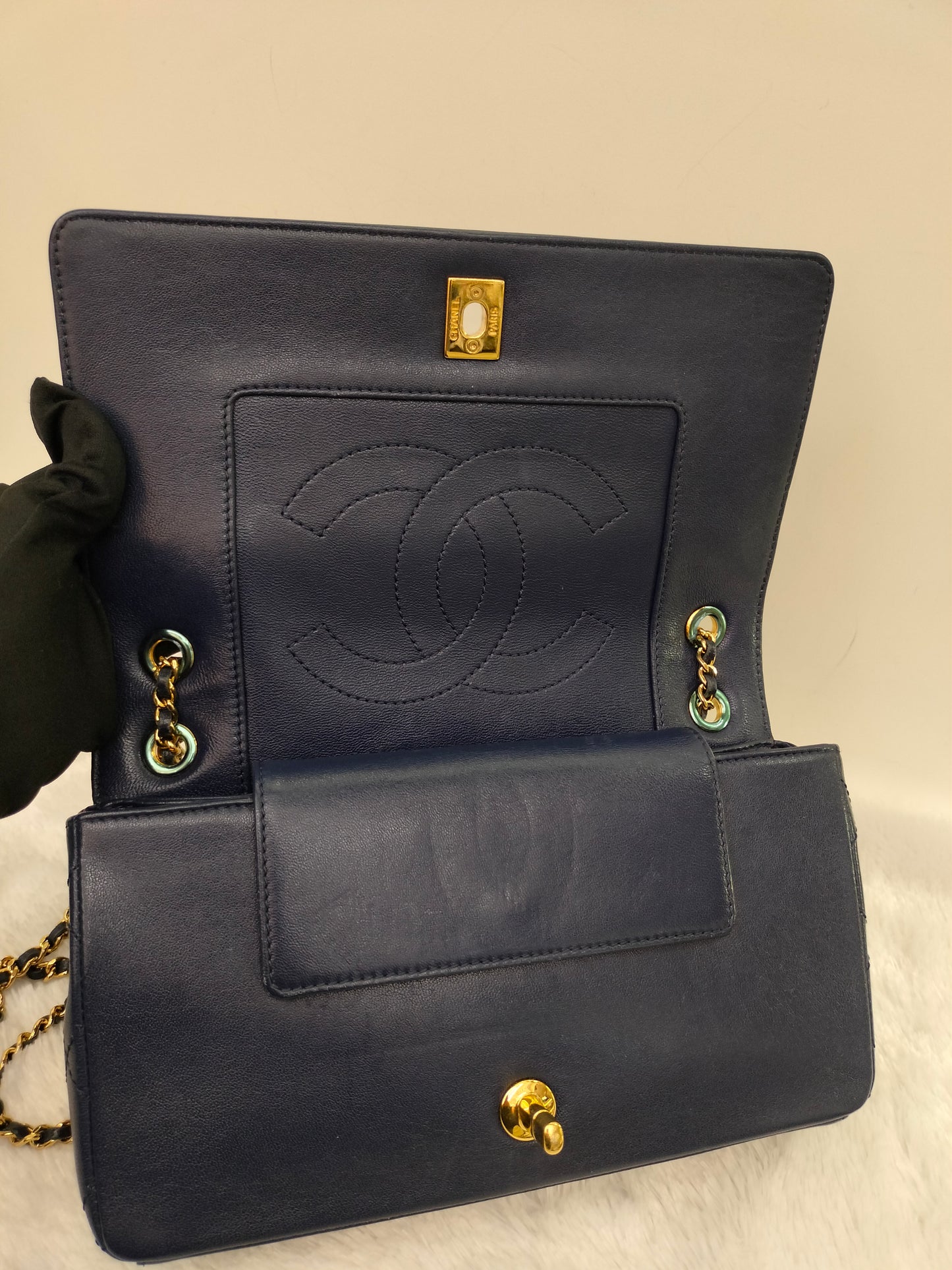 Chanel Mademoiselle Medium Flap Sheepskin Navy GHW #21