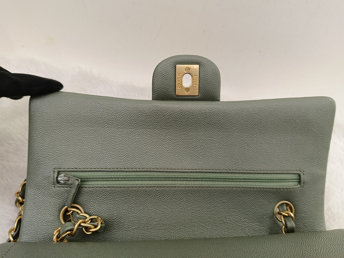 Chanel Medium Caviar Light Green GHW DF #25