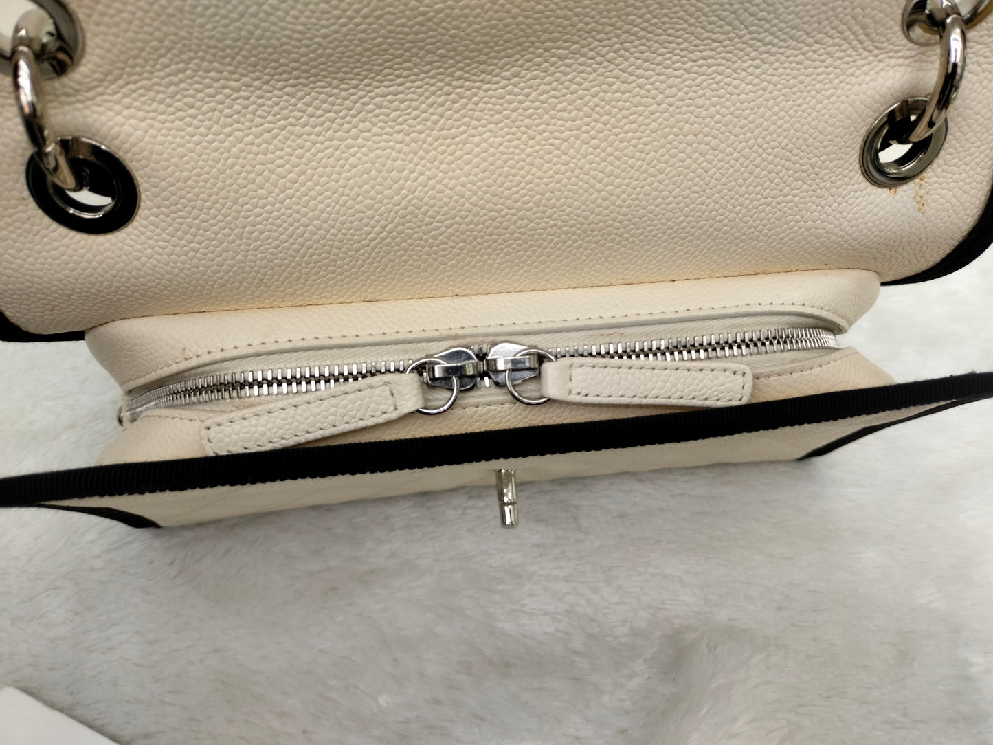 Chanel Flap Caviar White Black SHW #25