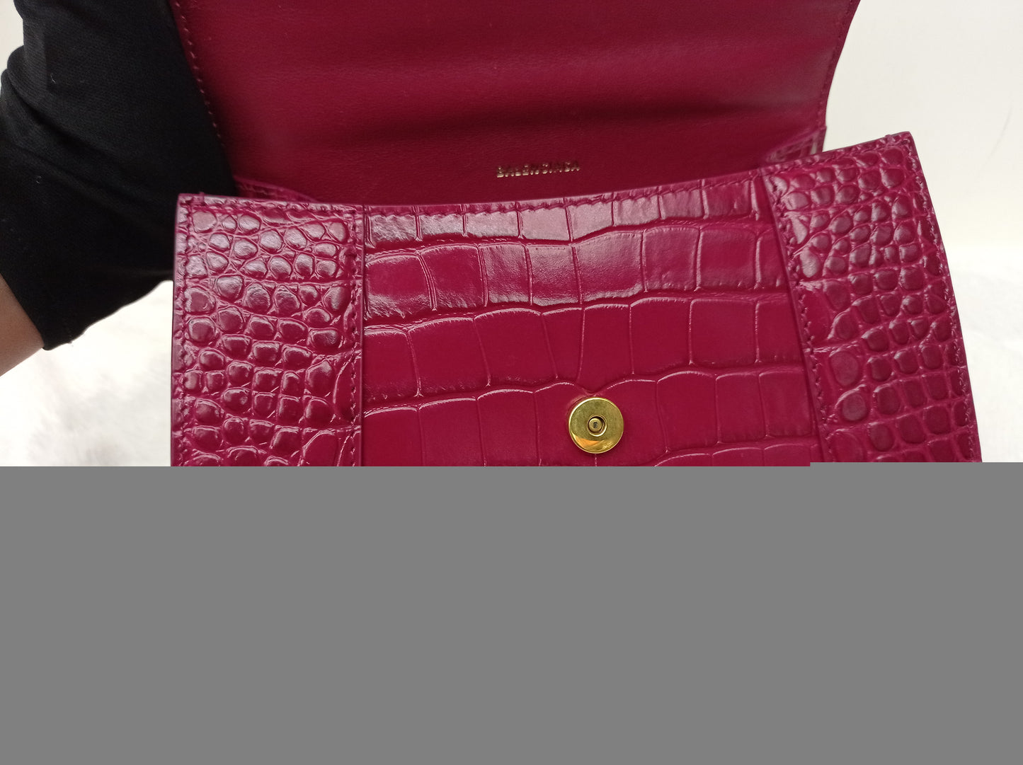 Balenciaga Hourglass Small Croco Raspberry GHW