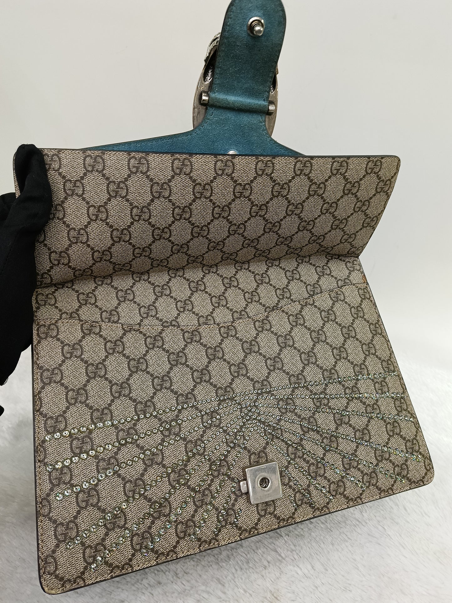 Gucci Dionysus Medium Embriodered Angry Cat Light Blue RHW