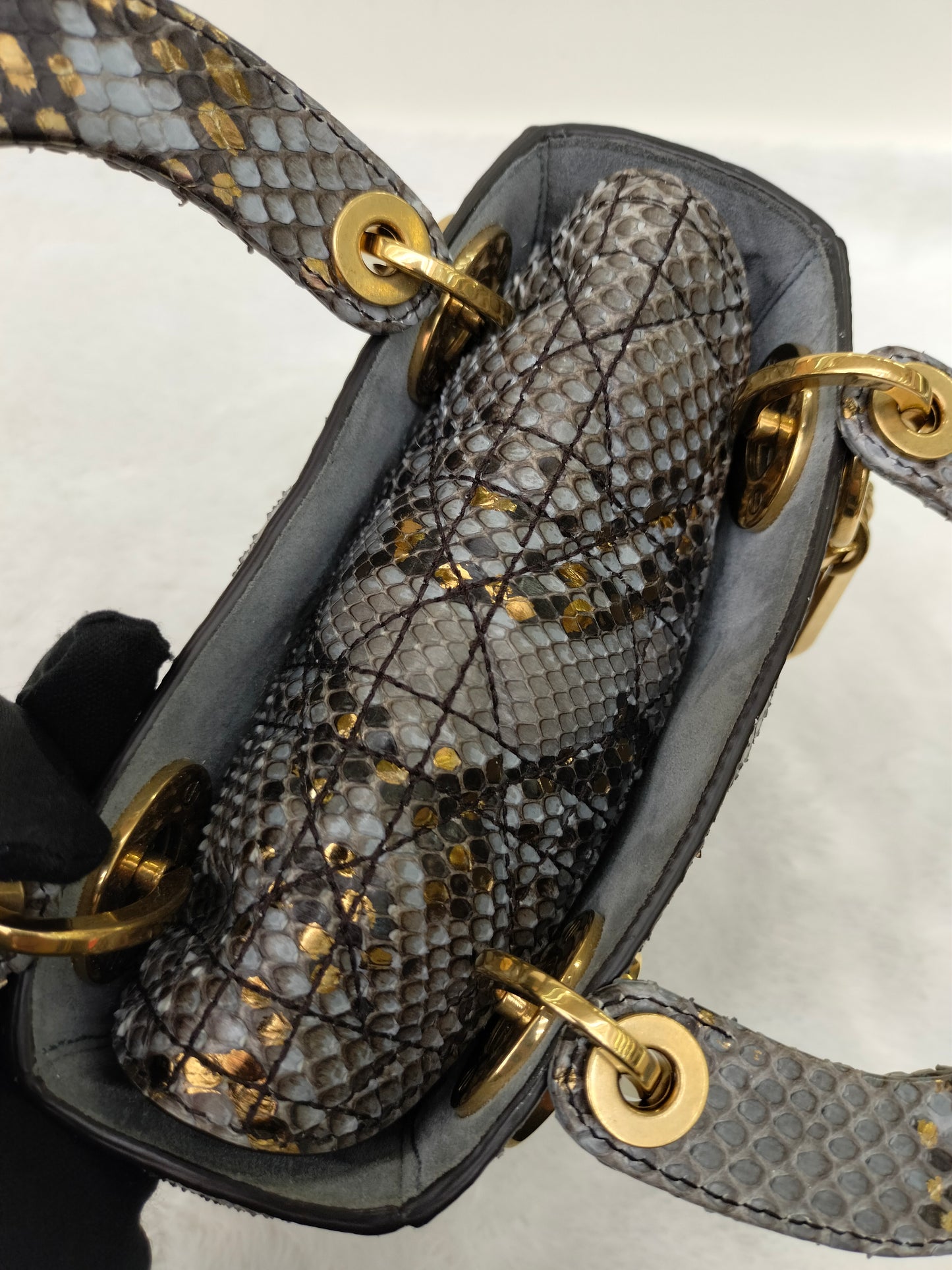Lady Dior Mini Cannage Supple Python Gray Gold GHW 2017
