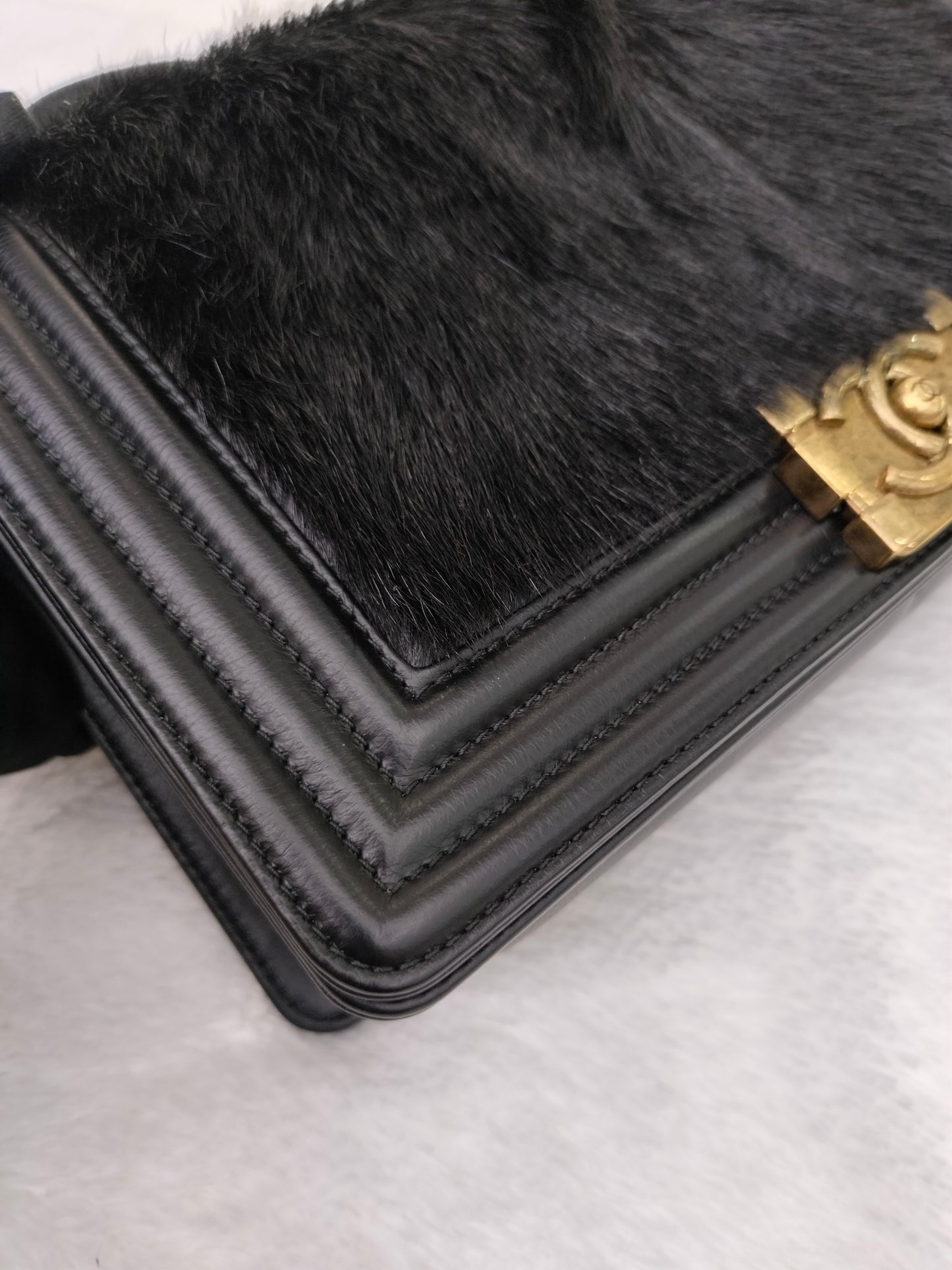 Chanel Boy 25 Fur Black RGHW #21