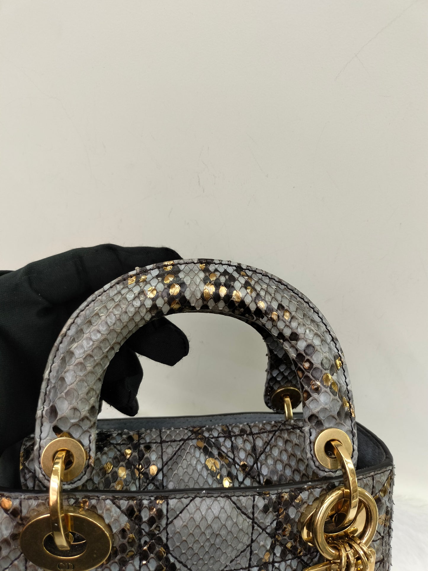 Lady Dior Mini Cannage Supple Python Gray Gold GHW 2017