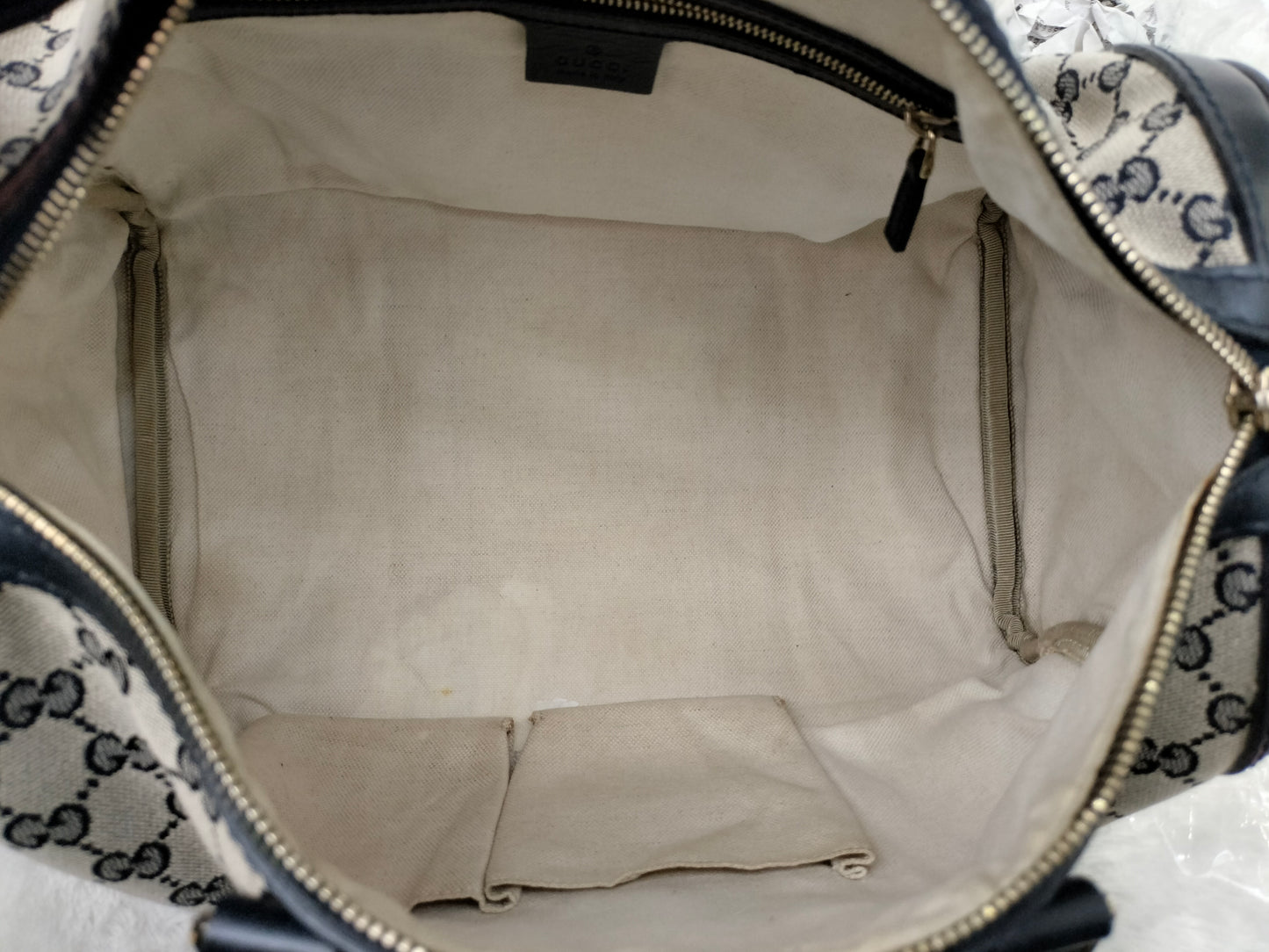 Gucci Boston Canvas Stripe Dark Blue GHW