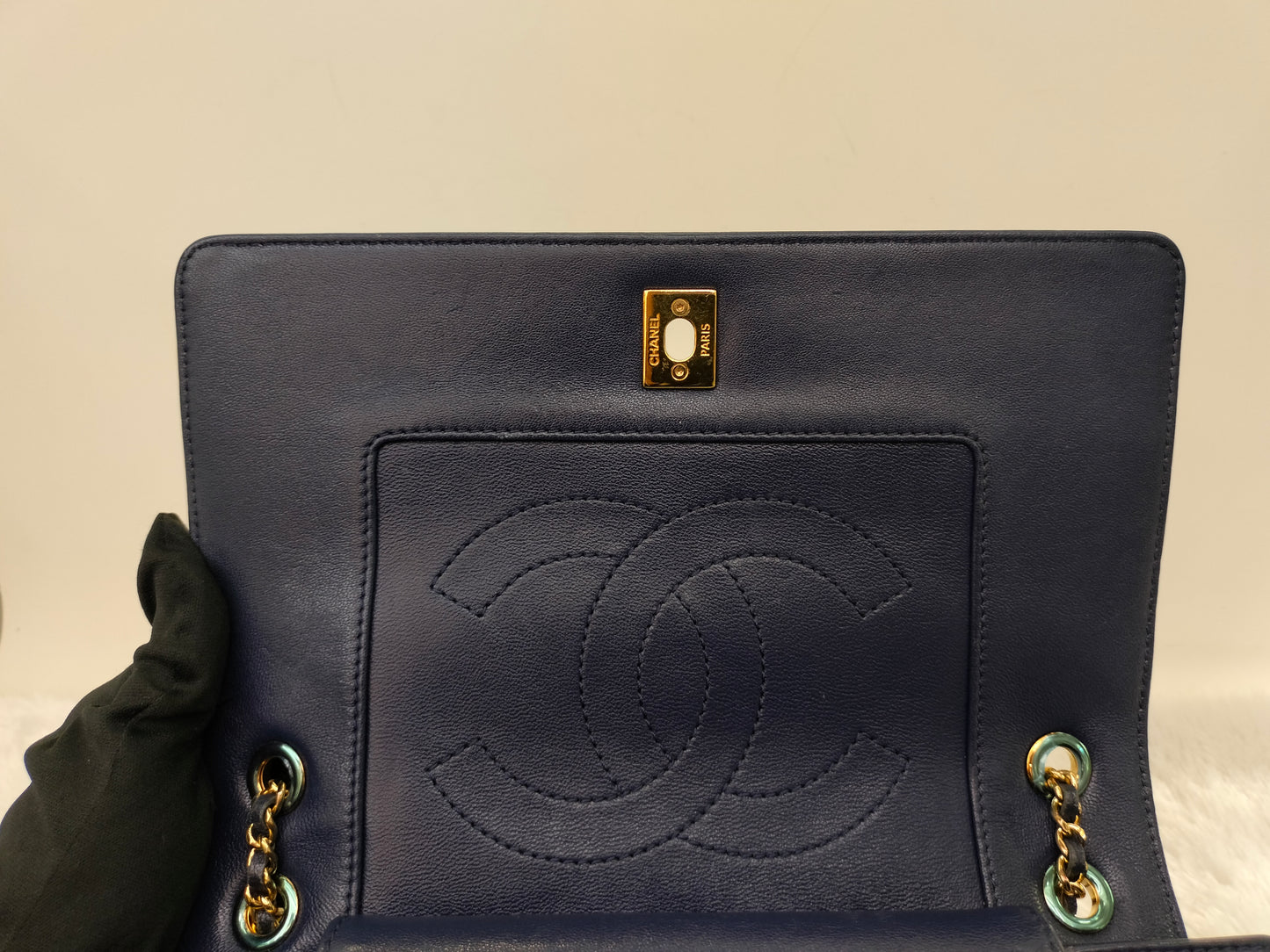 Chanel Mademoiselle Medium Flap Sheepskin Navy GHW #21