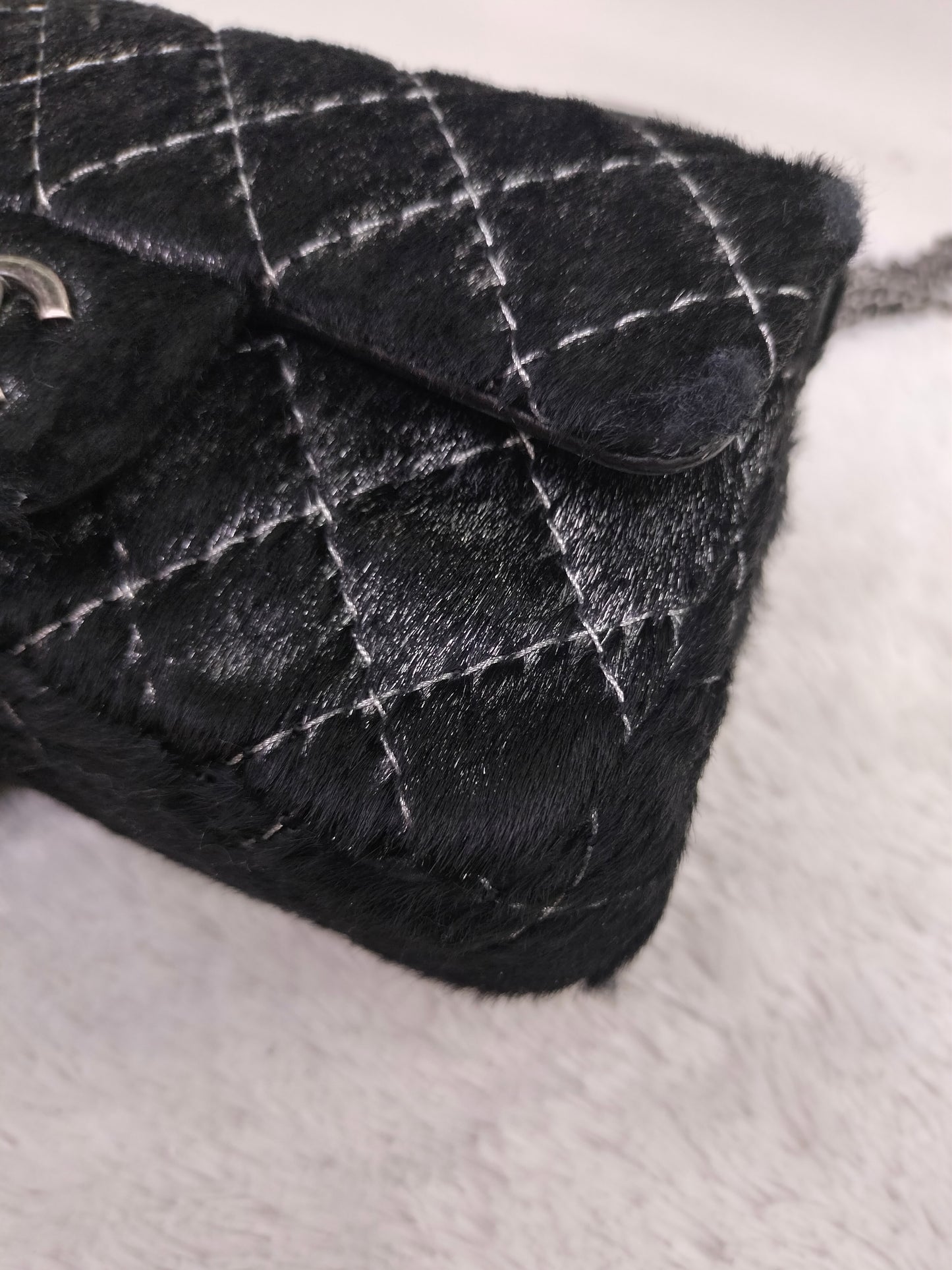 Chanel Mini Flap Calf Hair Metallic Black RHW #21
