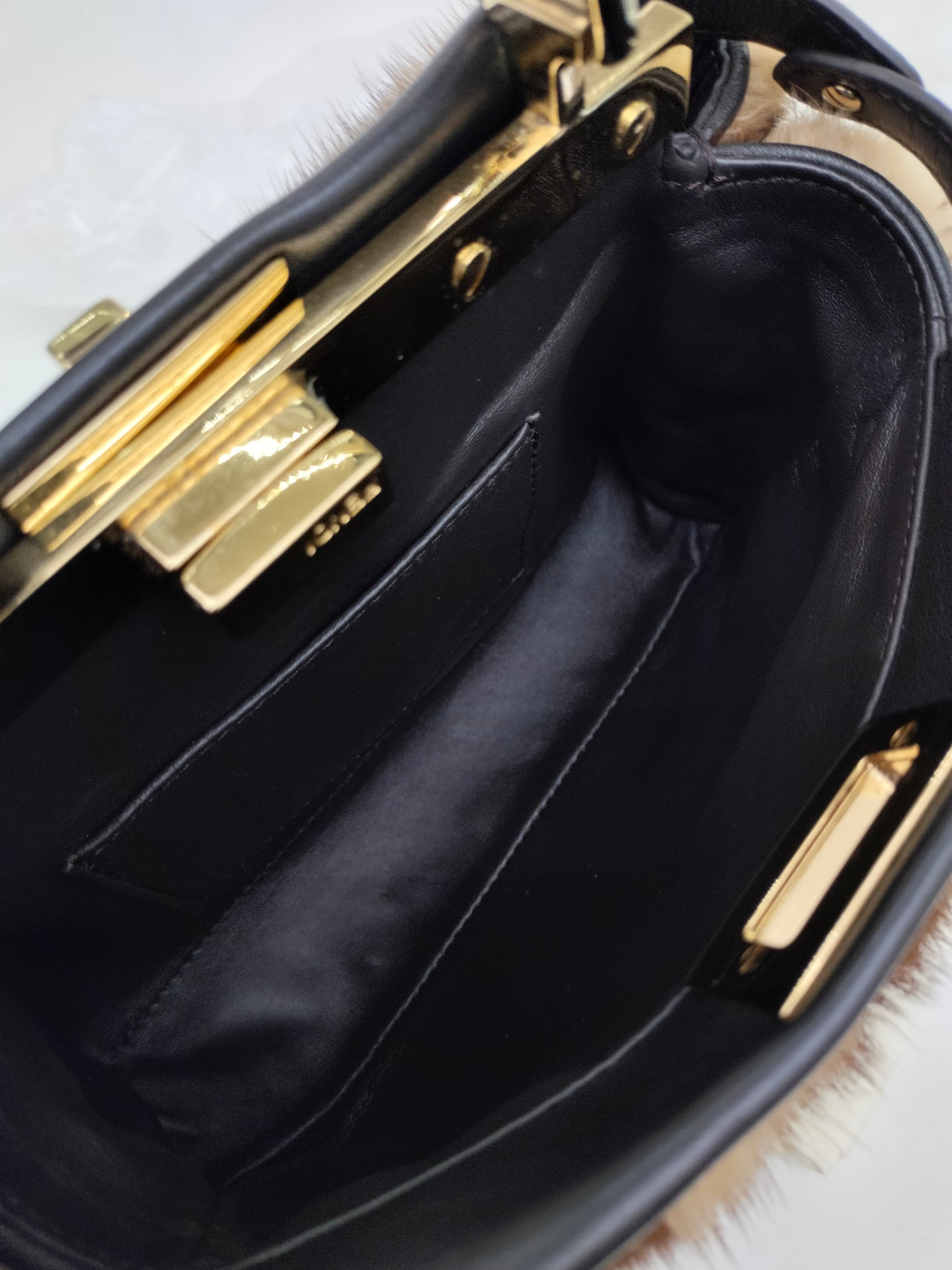 Fendi Peekaboo Mini Fur Black Brown GHW