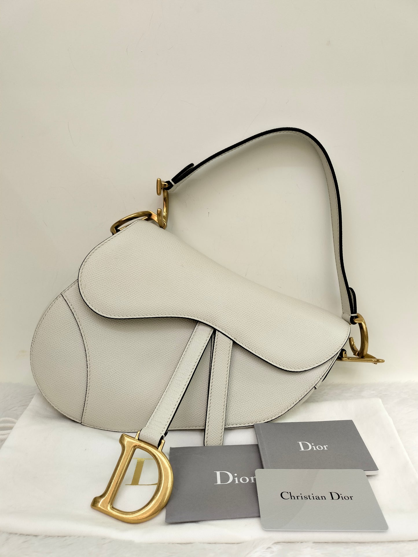 Dior Saddle Medium Grained White GHW 2020