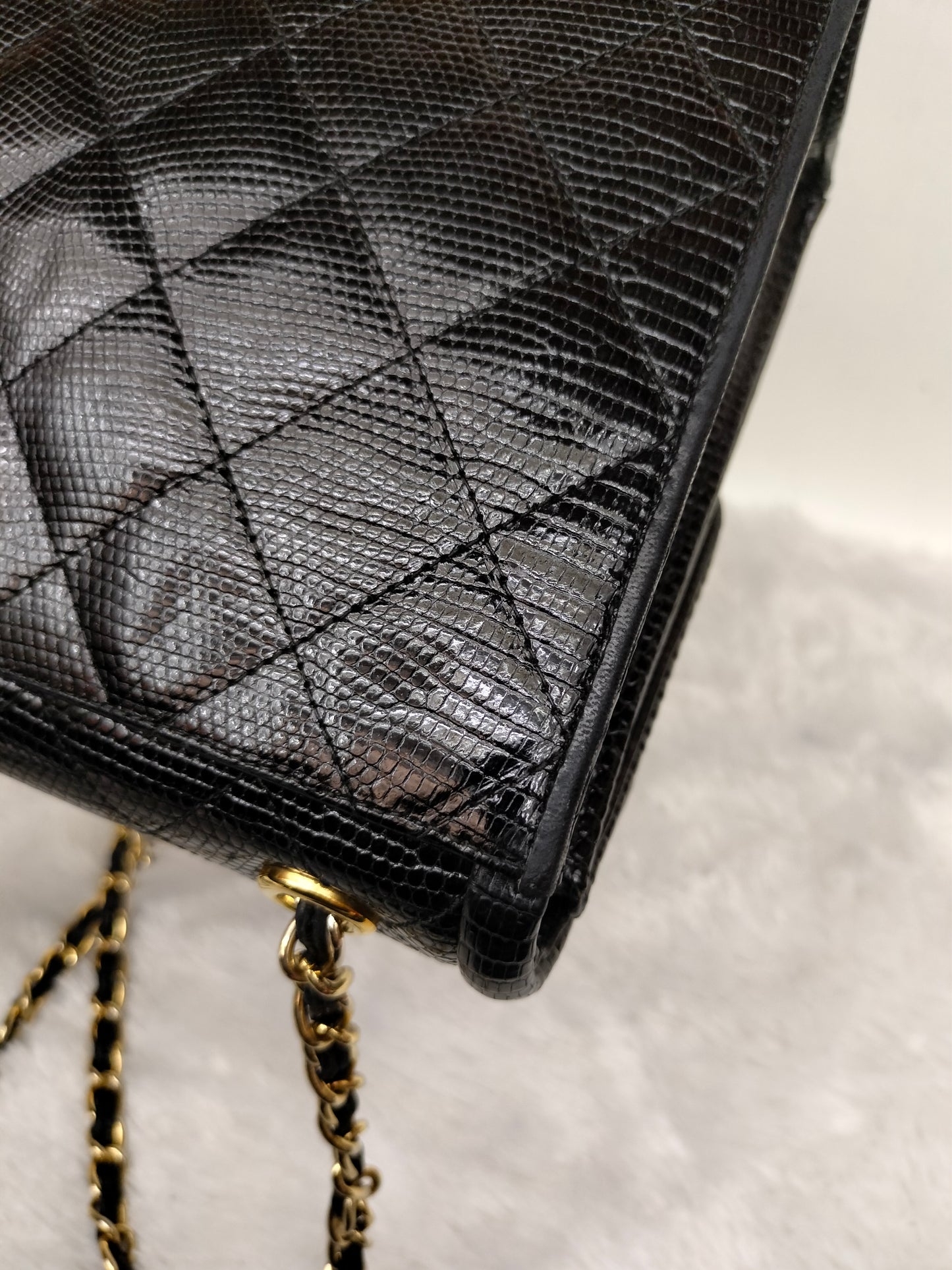 Chanel Shoulder Double Flap Tassel Lizard Black GHW #1