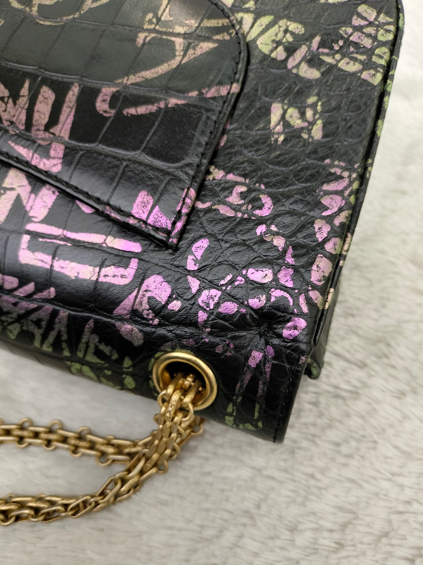 Chanel Reissue Medium Croco Graffity Black GHW DF #28