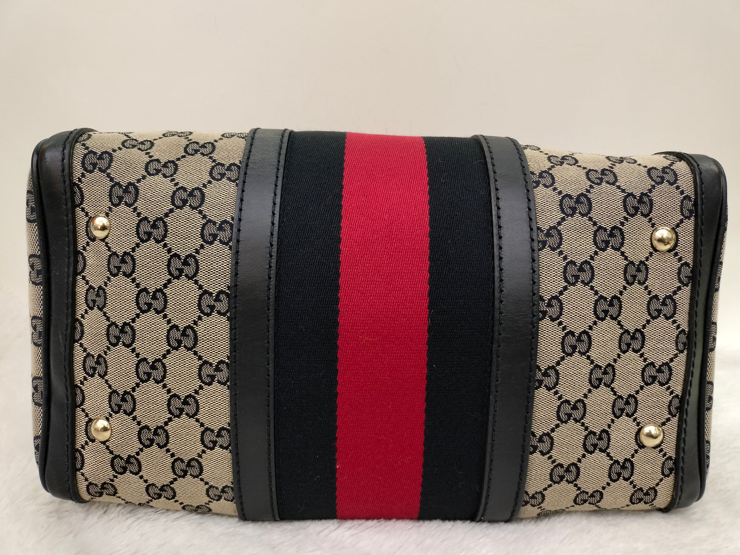 Gucci Boston Canvas Stripe Dark Blue GHW