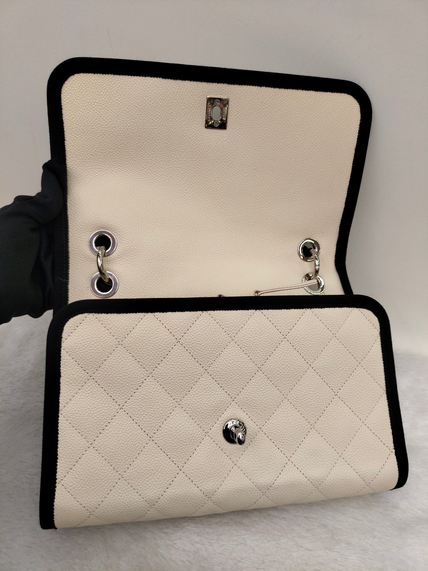 Chanel Flap Caviar White Black SHW #25