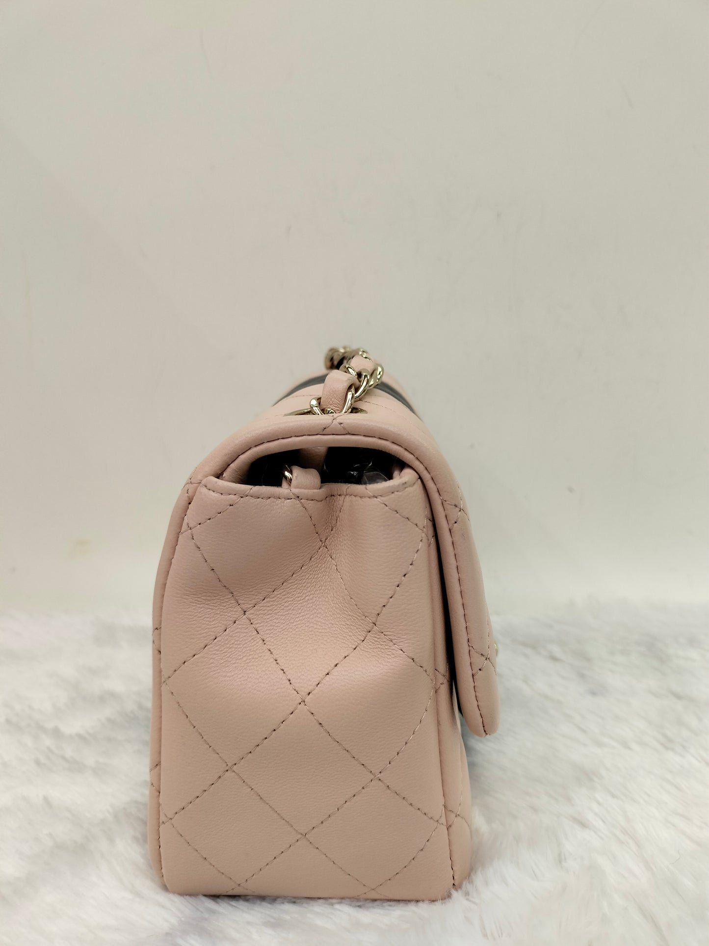 Chanel Mini Square Lamb Beige Black LGHW (CHIP)