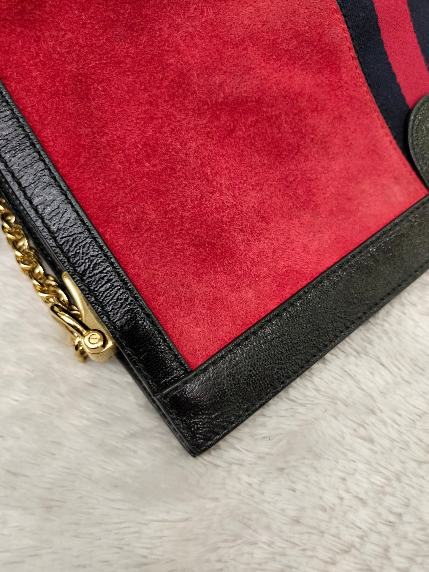 Gucci Ophidia Medium Suede Patent Black Red GHW