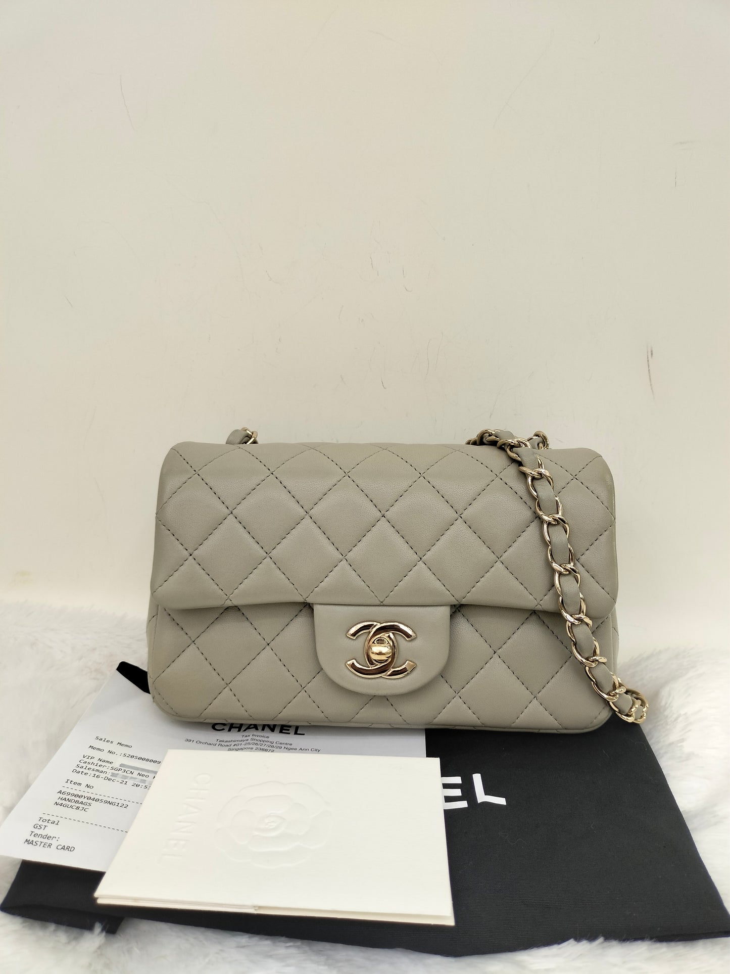 Chanel Mini Rectangular Lamb Light Grey LGHW (CHIP)