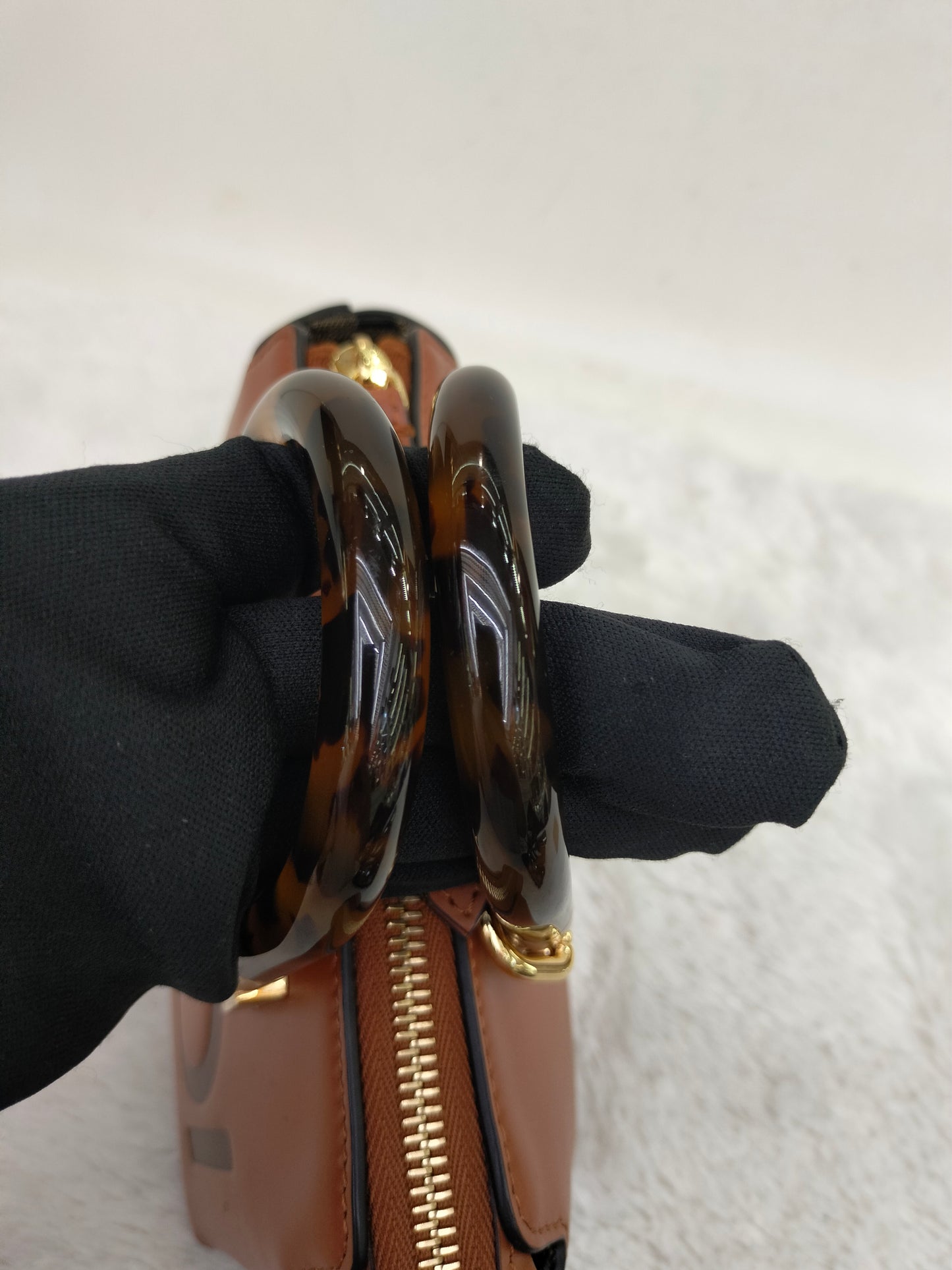 Fendi BTW Mini Embossed Logo Brown Handle Tortois GHW