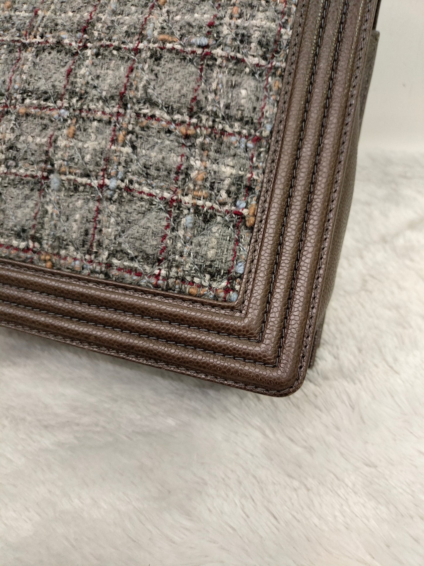Chanel Boy Large Tweed Calfskin Brown RHW #18