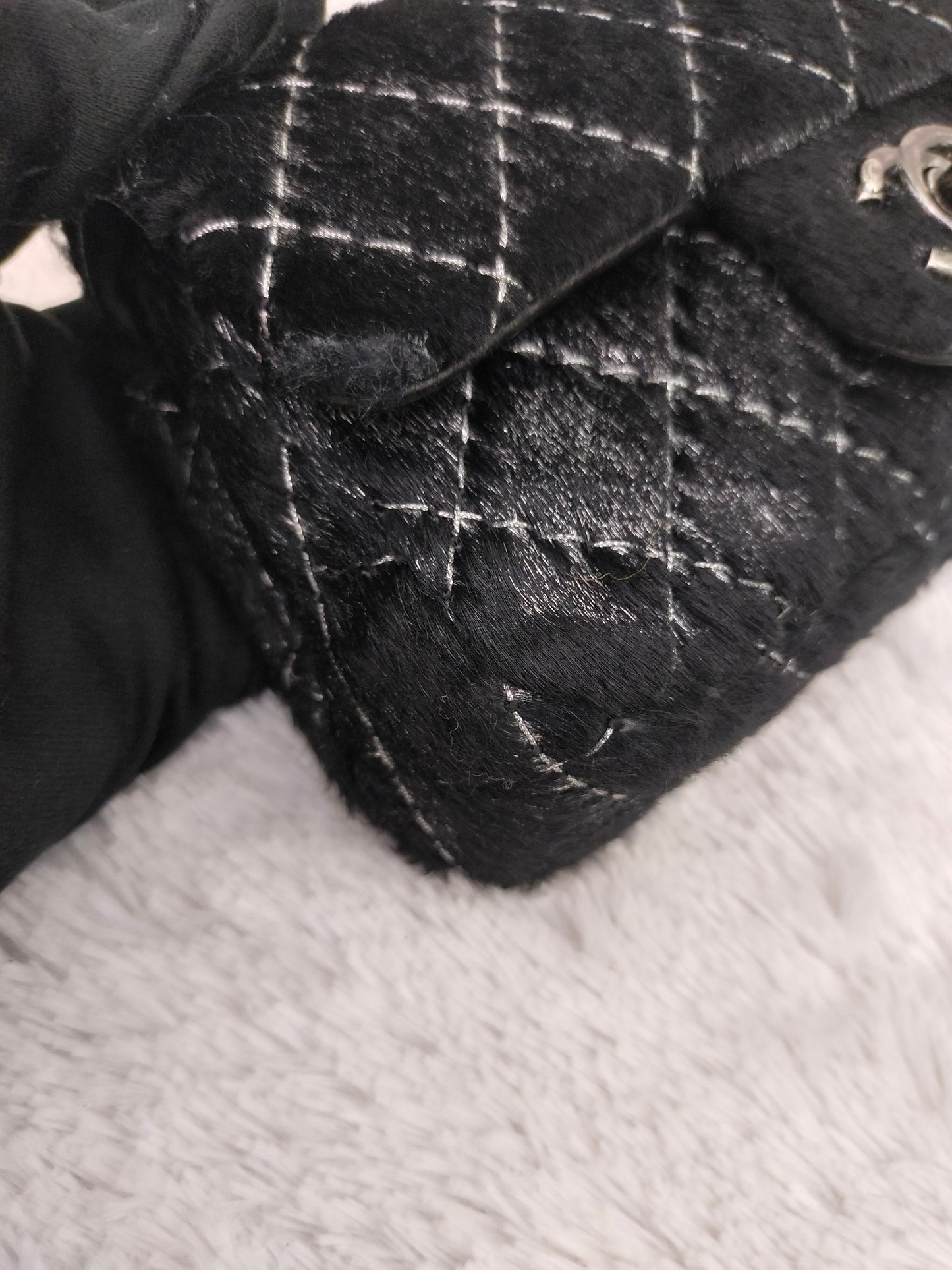 Chanel Mini Flap Calf Hair Metallic Black RHW #21