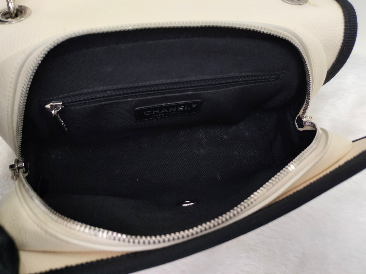 Chanel Flap Caviar White Black SHW #25