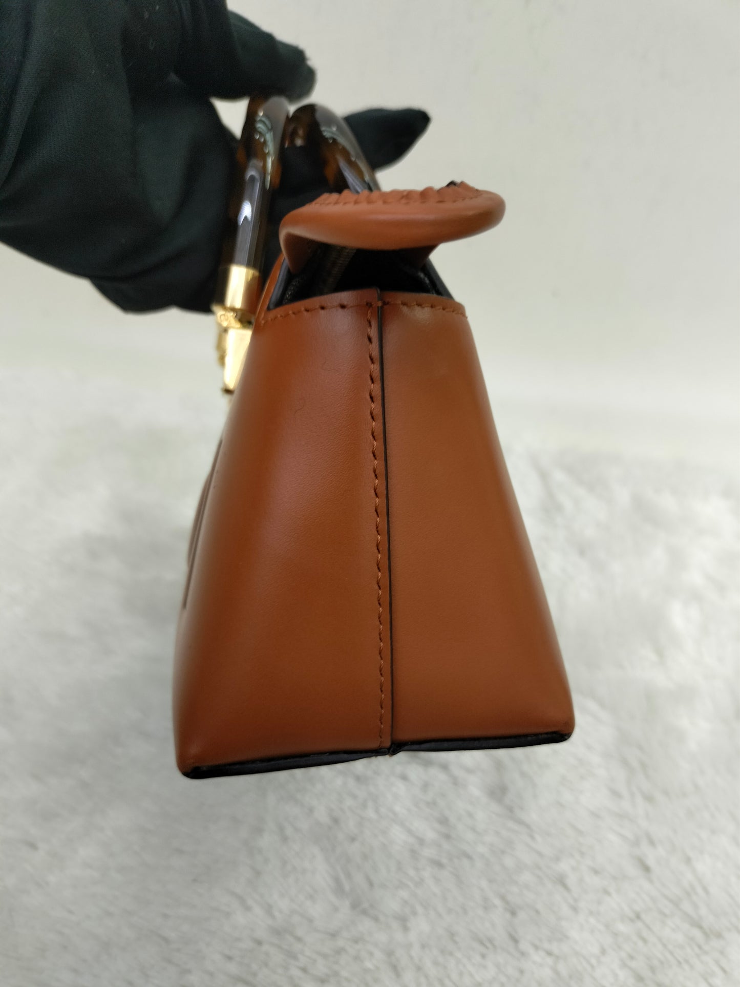 Fendi BTW Mini Embossed Logo Brown Handle Tortois GHW