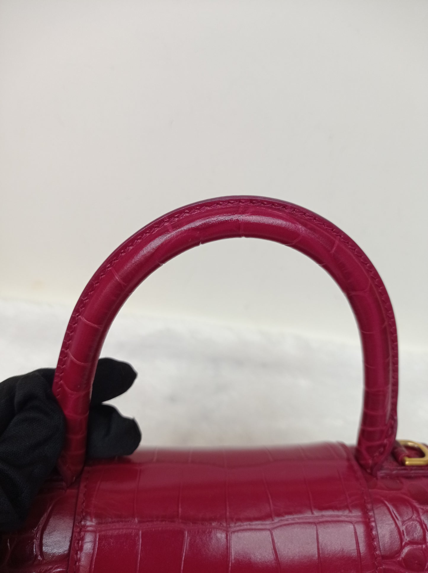 Balenciaga Hourglass Small Croco Raspberry GHW