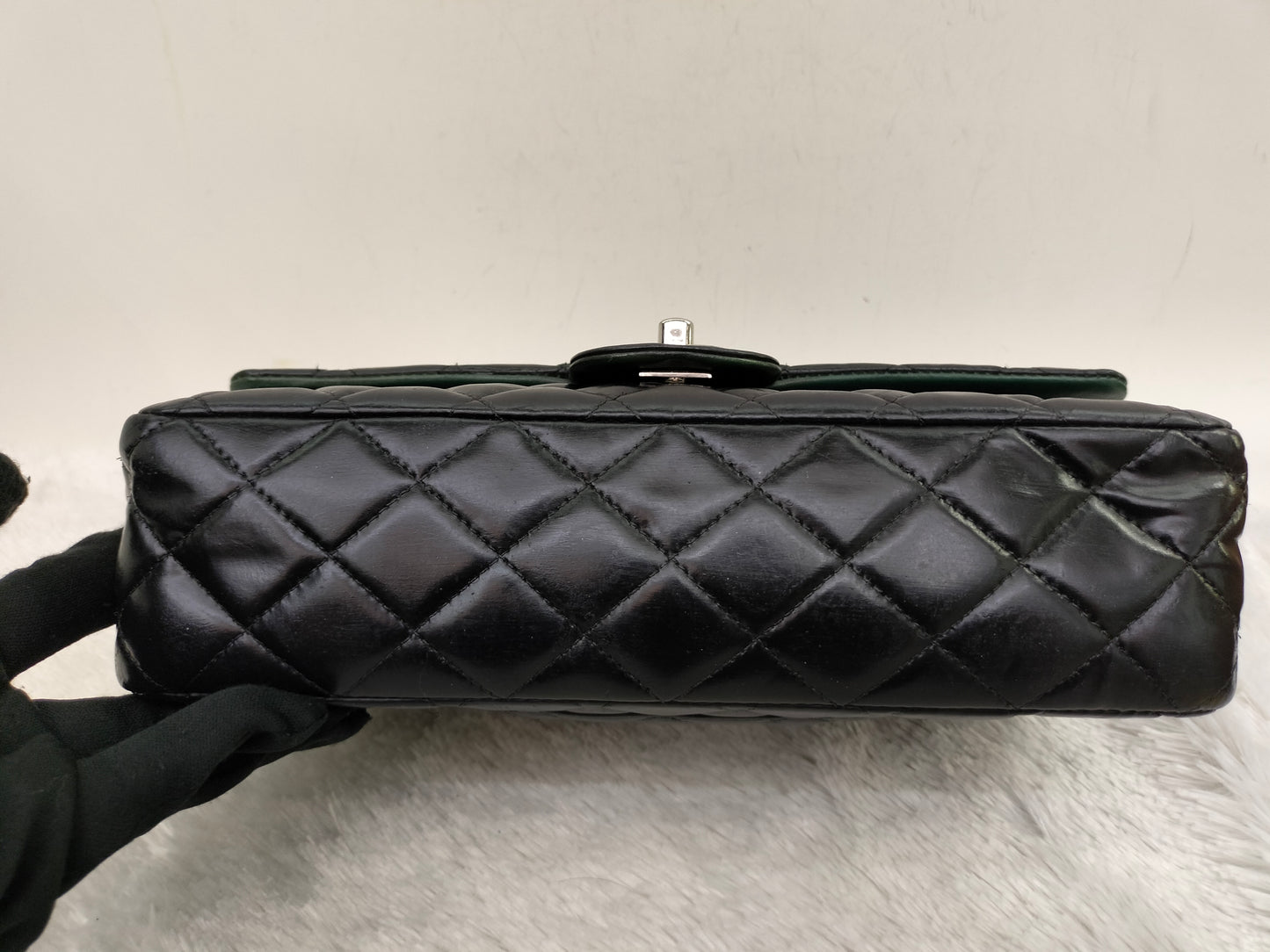 Chanel Medium Patent Black Green SHW DF #15
