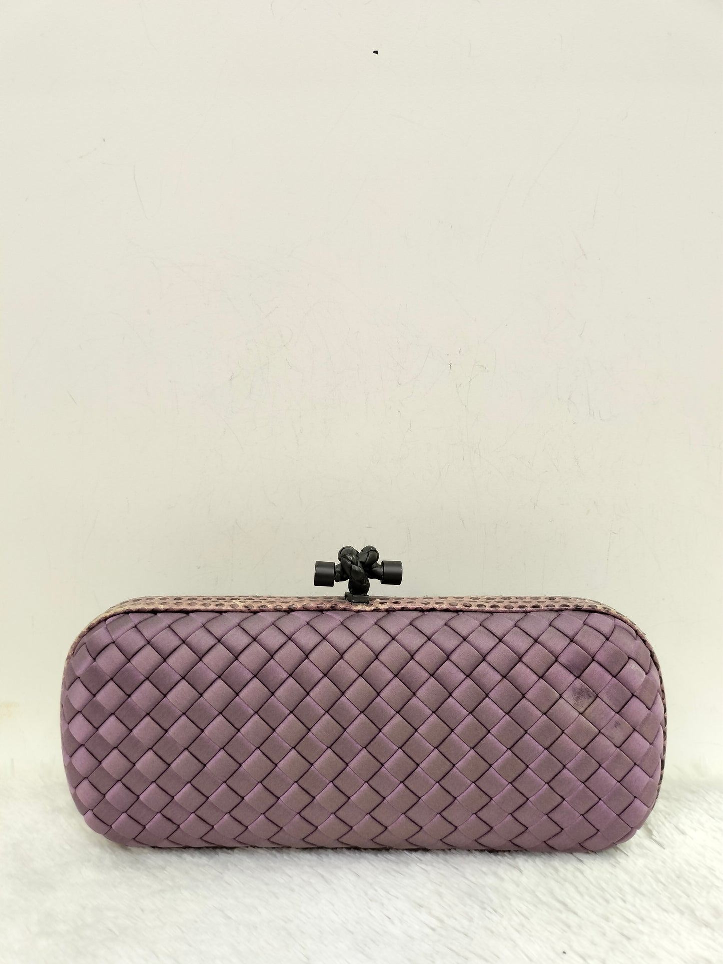Bottega Veneta Knot Long Clutch Snakeskin Satin Purple