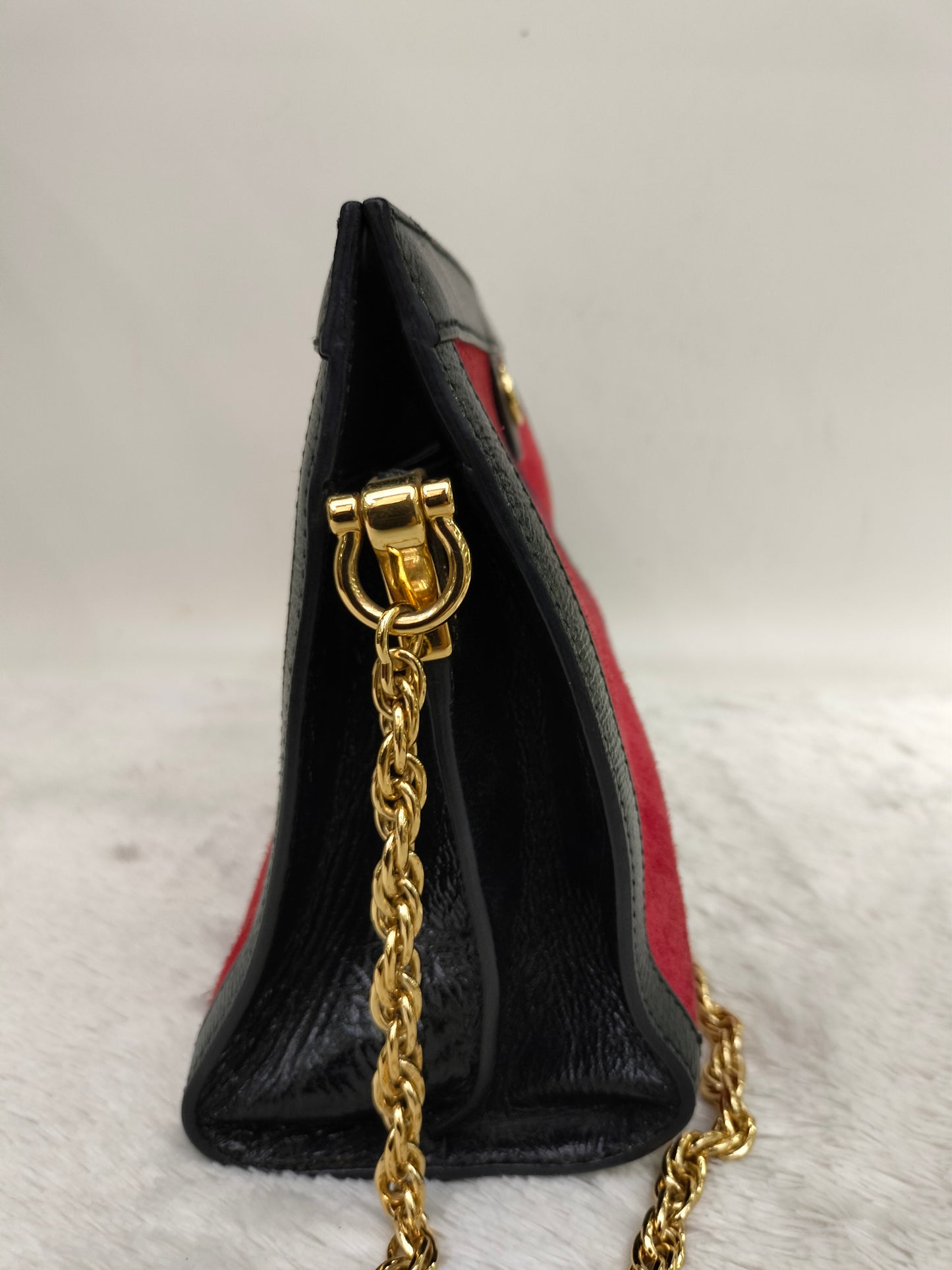 Gucci Ophidia Medium Suede Patent Black Red GHW