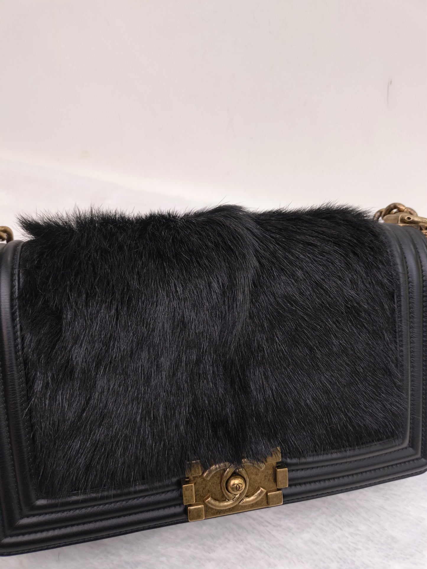 Chanel Boy 25 Fur Black RGHW #21