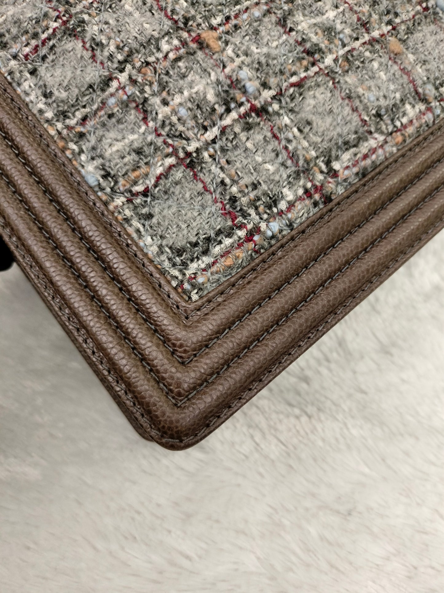 Chanel Boy Large Tweed Calfskin Brown RHW #18