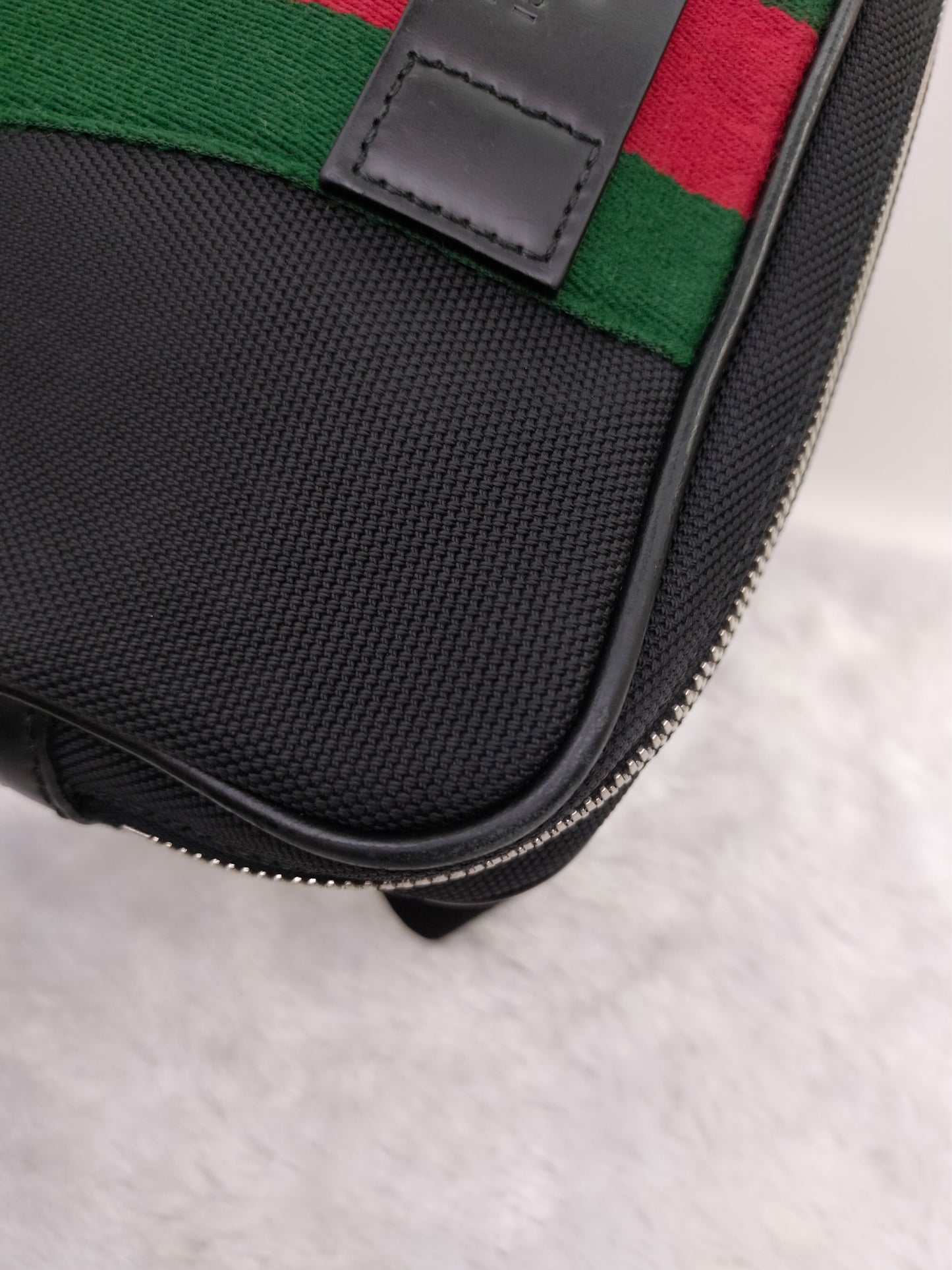 Gucci Techno Web Belt Bag Stripe Canvas Black SHW