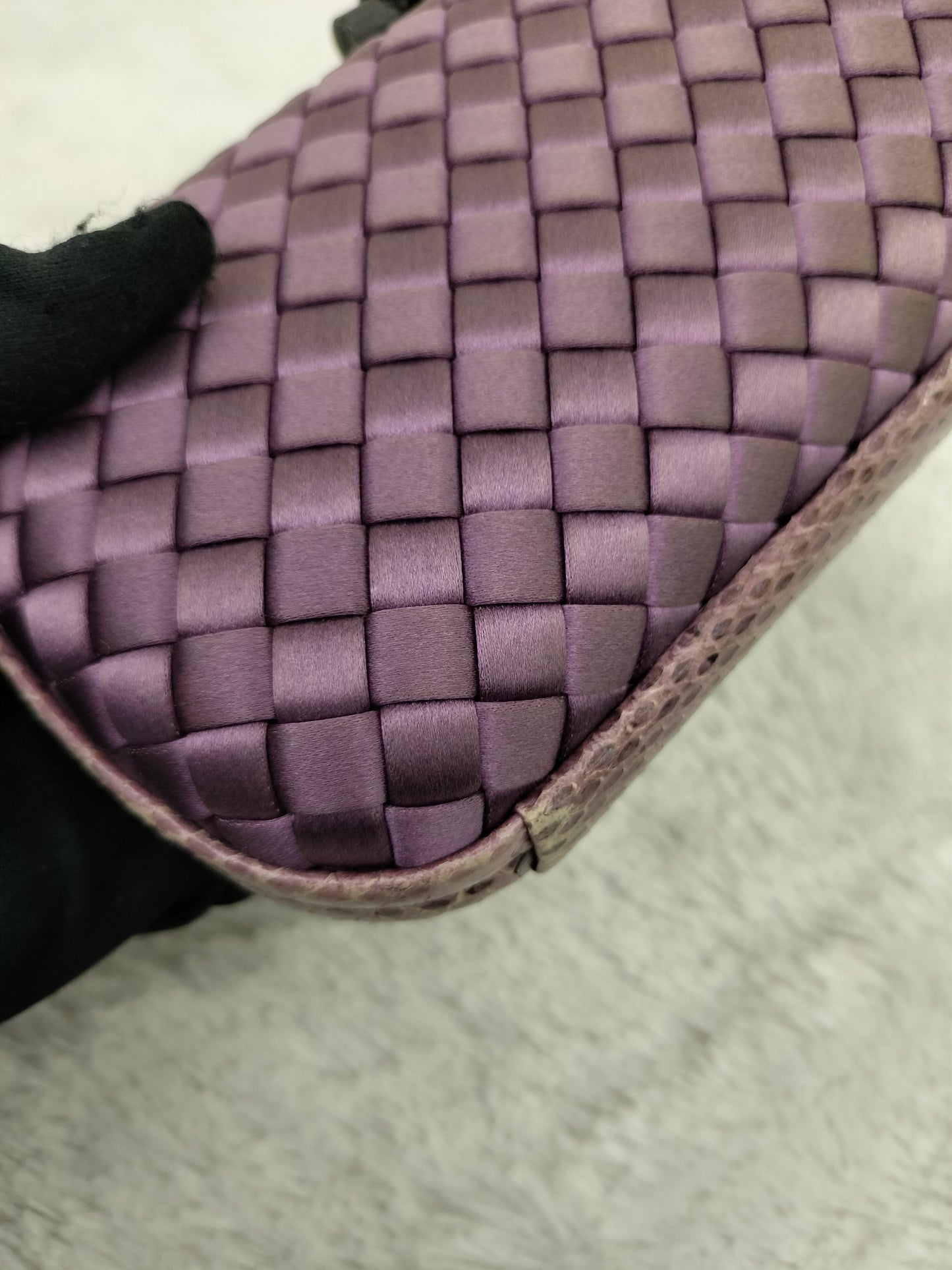 Bottega Veneta Knot Long Clutch Snakeskin Satin Purple