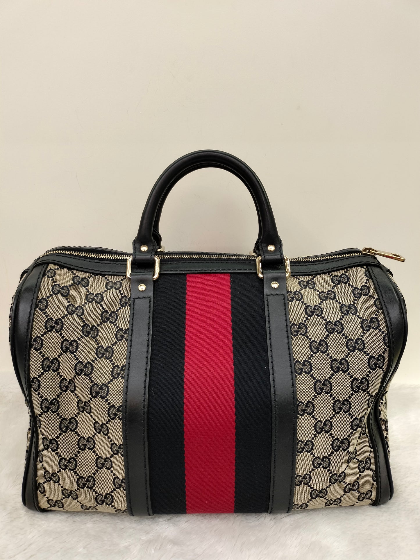 Gucci Boston Canvas Stripe Dark Blue GHW