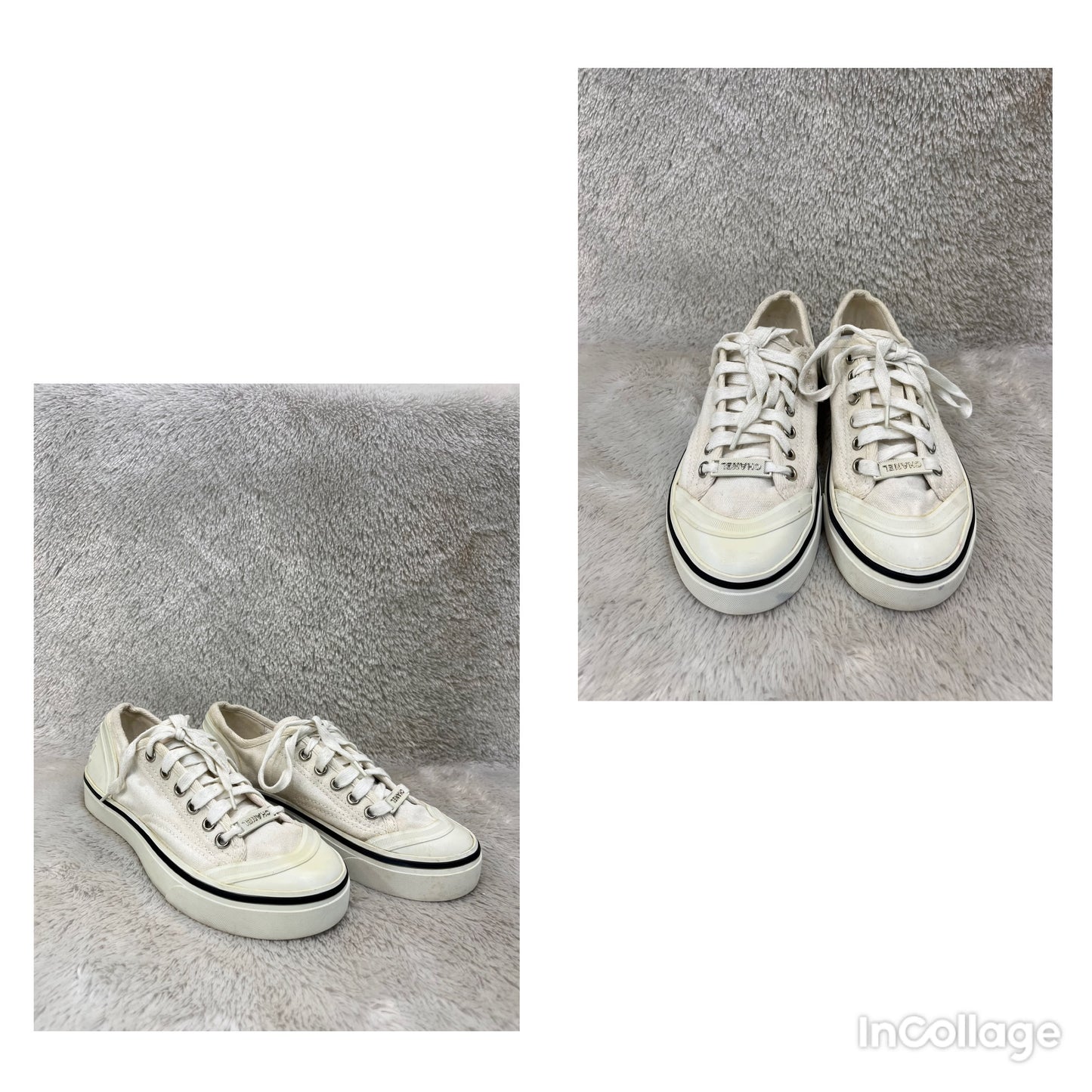 Chanel Low Top Sneakers Canvas Rubber White Size 37