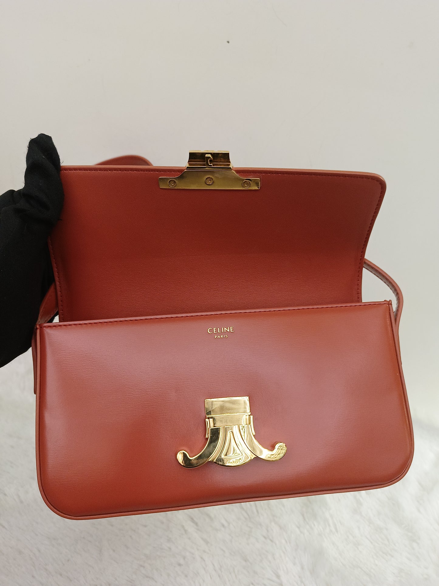 Celine Triomphe East West Calfskin Cornelian GHW 2022