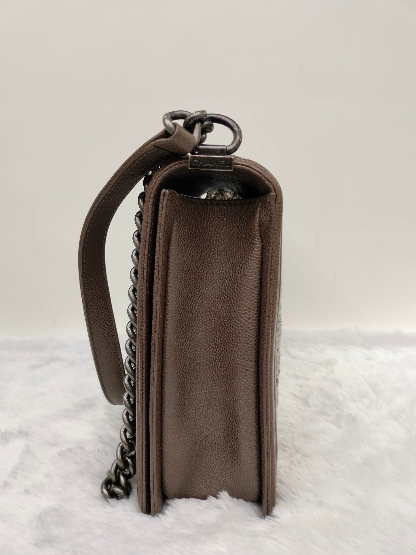 Chanel Boy Large Tweed Calfskin Brown RHW #18