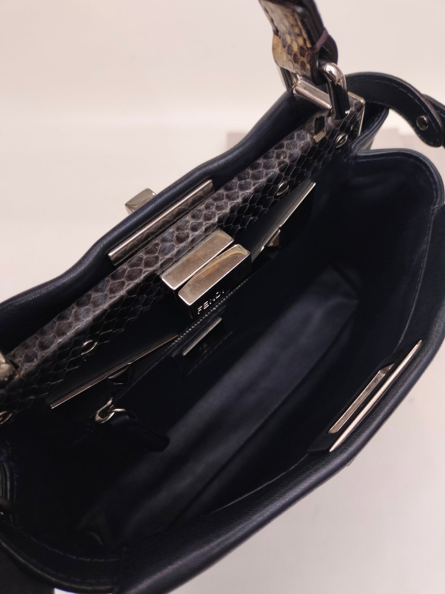Fendi Peekaboo Mini Monster Black Handle Python SHW