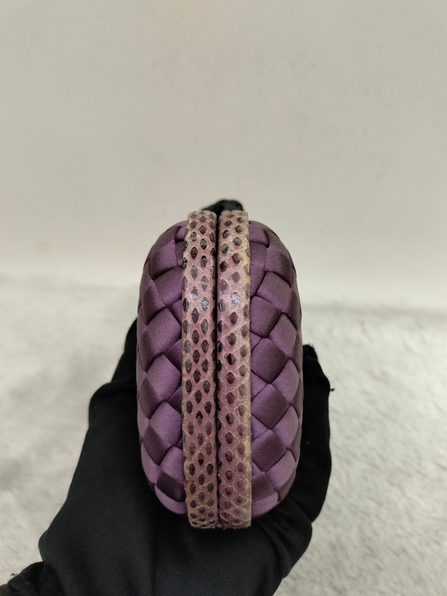 Bottega Veneta Knot Long Clutch Snakeskin Satin Purple